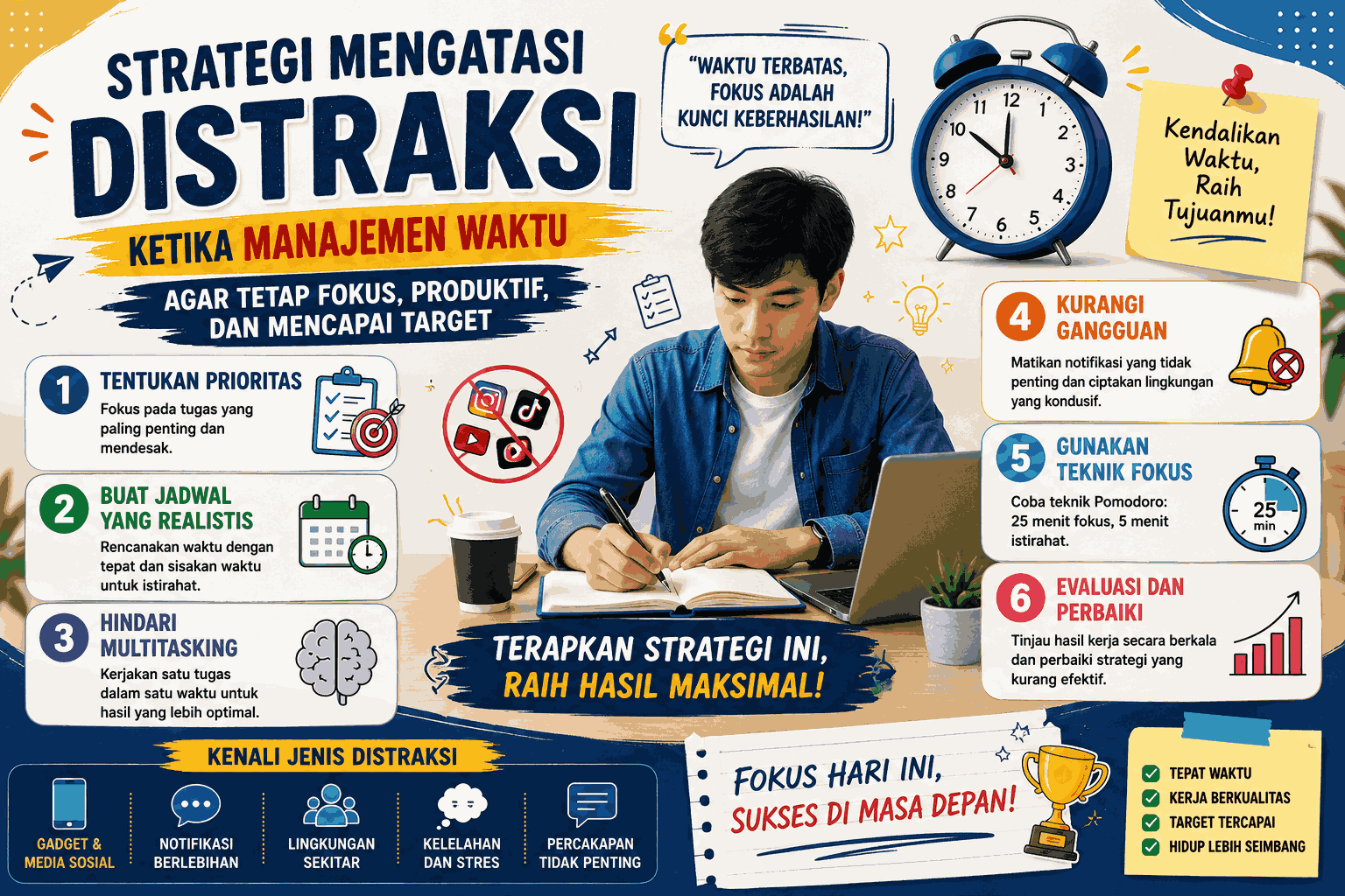 Strategi Mengatasi Distraksi Ketika Manajemen Waktu agar Tetap Fokus, Produktif, dan Mencapai Target
