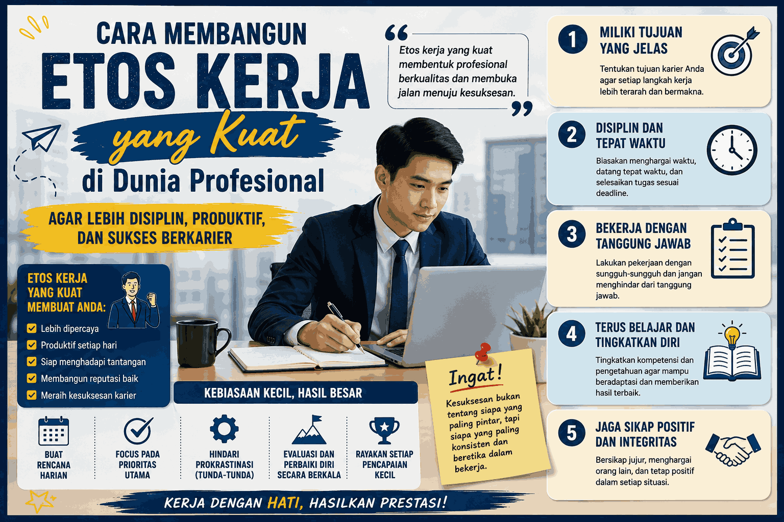 Cara Membangun Etos Kerja yang Kuat di Dunia Profesional agar Lebih Disiplin, Produktif, dan Sukses Berkarier