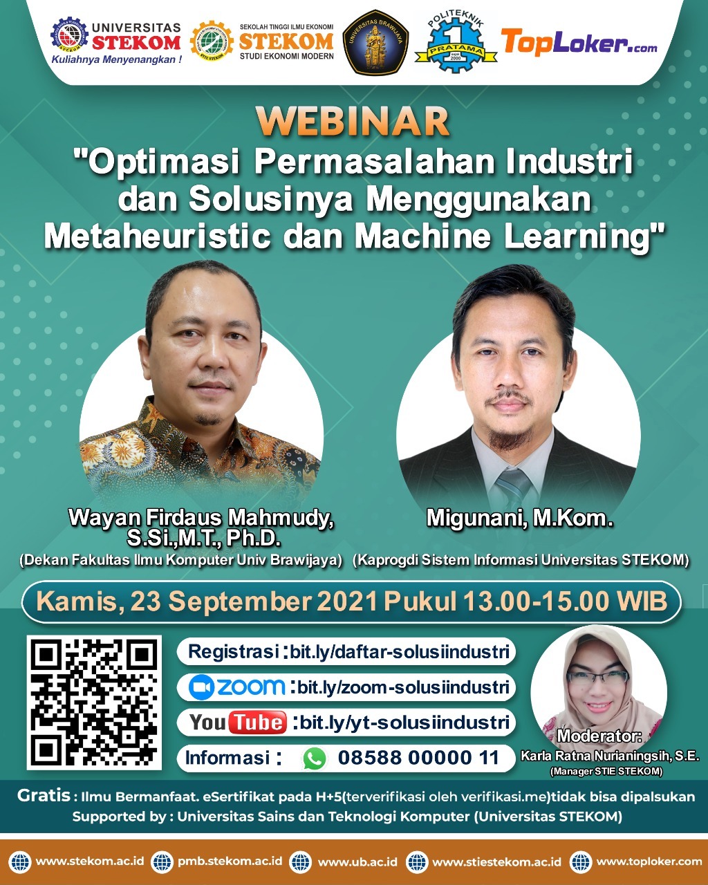 WEBINAR  "Optimasi Permasalahan Industri dan Solusinya Menggunakan Metaheuristic dan Machine Learning"
