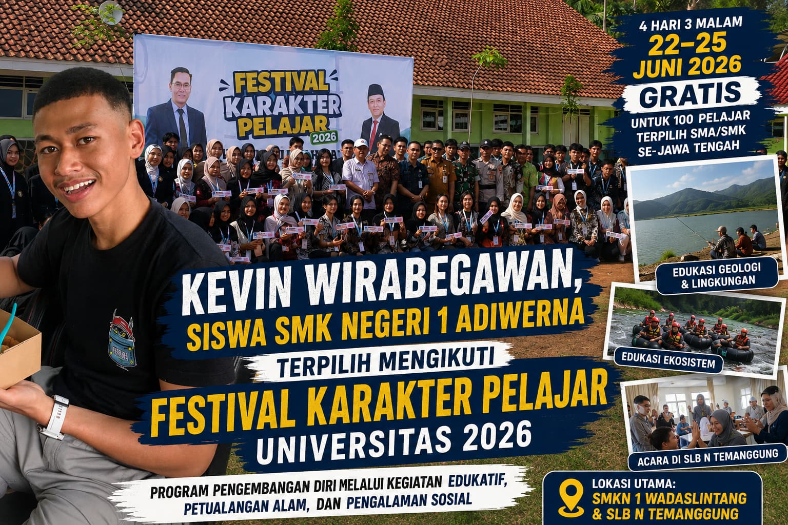 Kevin Wirabegawan, Pelajar SMK Negeri 1 Adiwerna, Terpilih Mengikuti Festival Karakter Pelajar Universitas STEKOM 2026