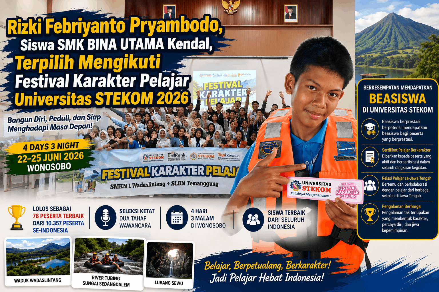 Rizki Febriyanto Pryambodo, Siswa SMK BINA UTAMA Kendal, Terpilih Mengikuti Festival Karakter Pelajar Universitas STEKOM 2026