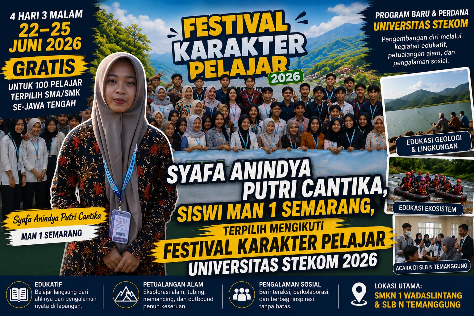 Syafa Anindya Putri Cantika, Siswi MAN 1 Semarang, Terpilih Mengikuti Festival Karakter Pelajar Universitas STEKOM 2026