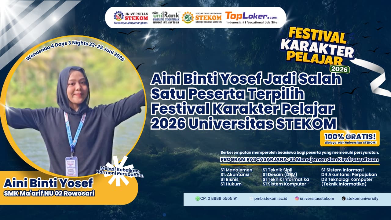 Aini Binti Yosef Jadi Salah Satu Peserta Terpilih Festival Karakter Pelajar 2026 Universitas STEKOM