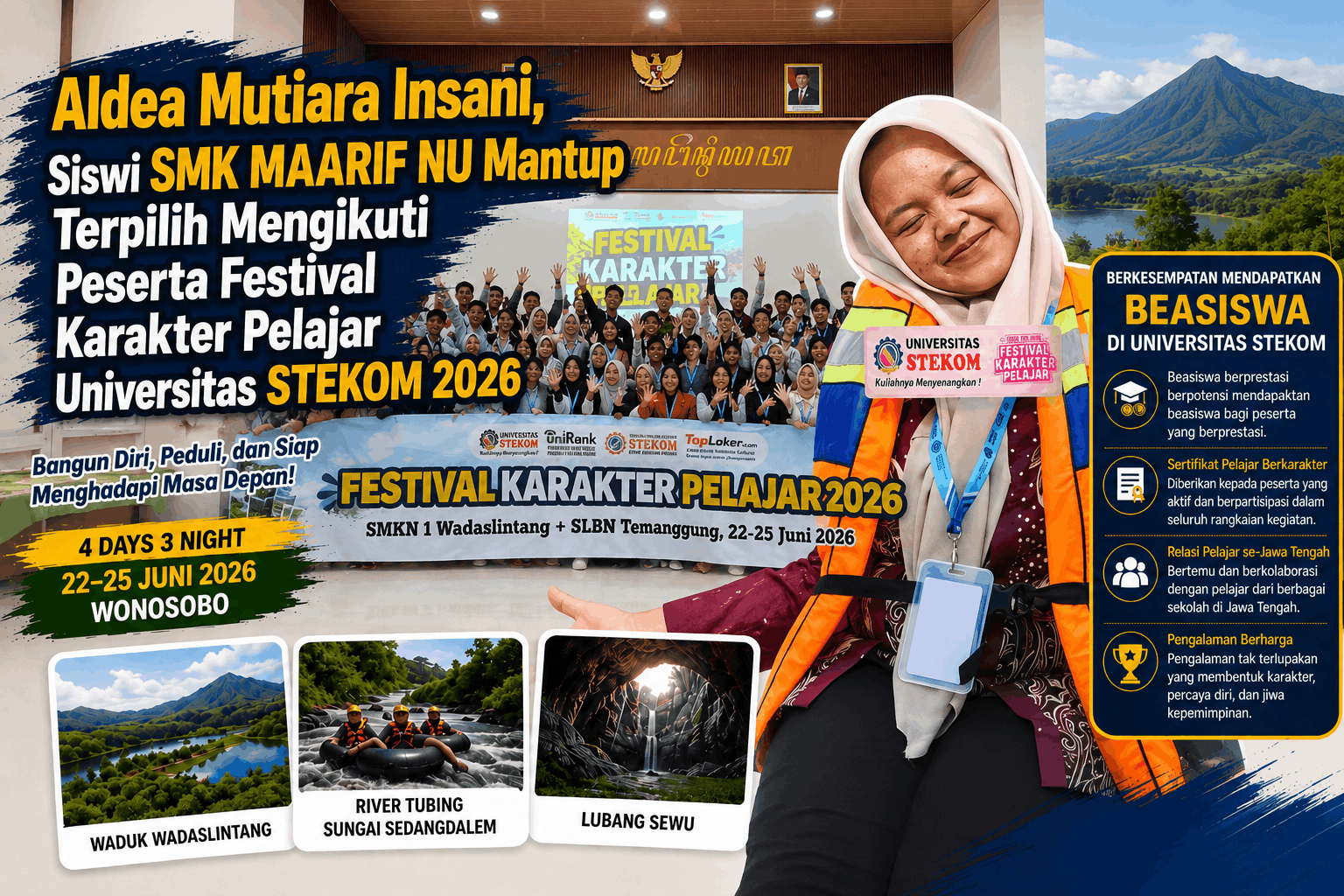 Aldea Mutiara Insani, Siswi SMK MAARIF NU Mantup Terpilih MengikutiPeserta Festival Karakter Pelajar Universitas STEKOM 2026