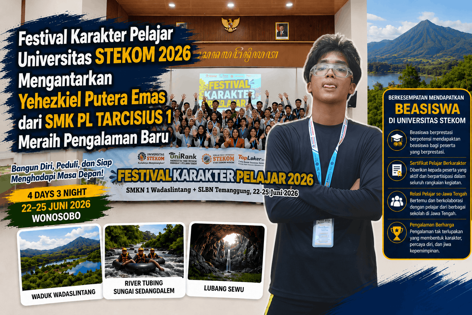 Festival Karakter Pelajar Universitas STEKOM 2026 Mengantarkan Yehezkiel Putera Emas dari SMK PL TARCISIUS 1 Meraih Pengalaman Baru