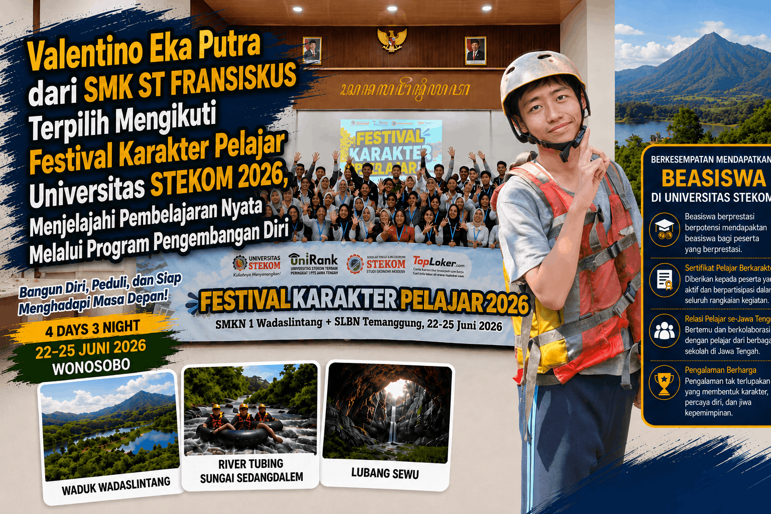 Valentino Eka Putra dari SMK ST FRANSISKUS Terpilih Mengikuti Festival Karakter Pelajar Universitas STEKOM 2026, Menjelajahi Pembelajaran Nyata Melalui Program Pengembangan Diri