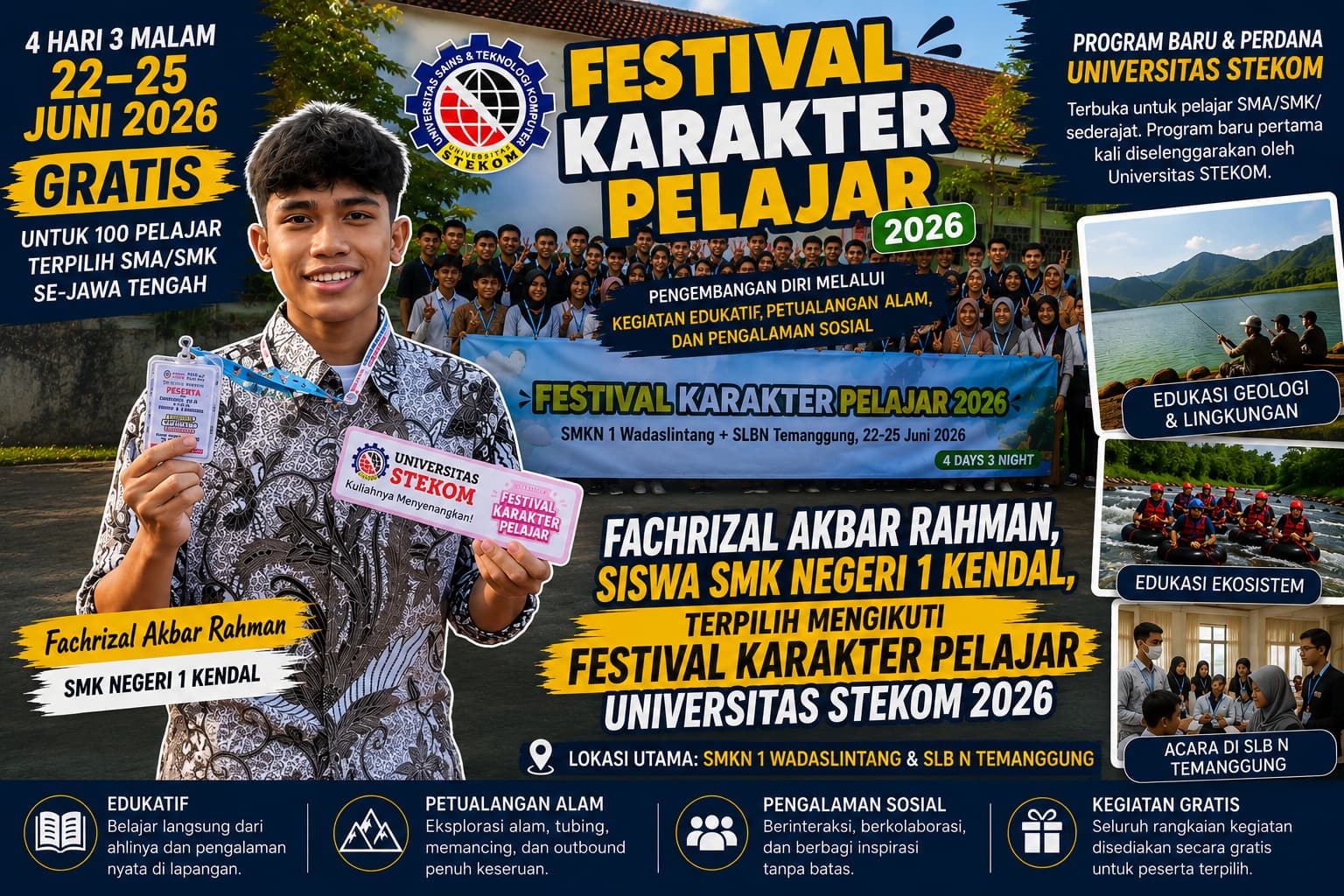 Fachrizal Akbar Rahman, Siswa SMK Negeri 1 Kendal, Terpilih Mengikuti Festival Karakter Pelajar Universitas STEKOM 2026