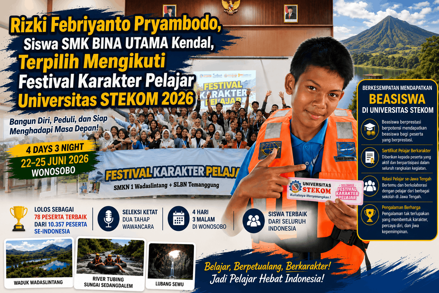 Rizki Febriyanto Pryambodo, Siswa SMK BINA UTAMA Kendal, Terpilih Mengikuti Festival Karakter Pelajar Universitas STEKOM 2026