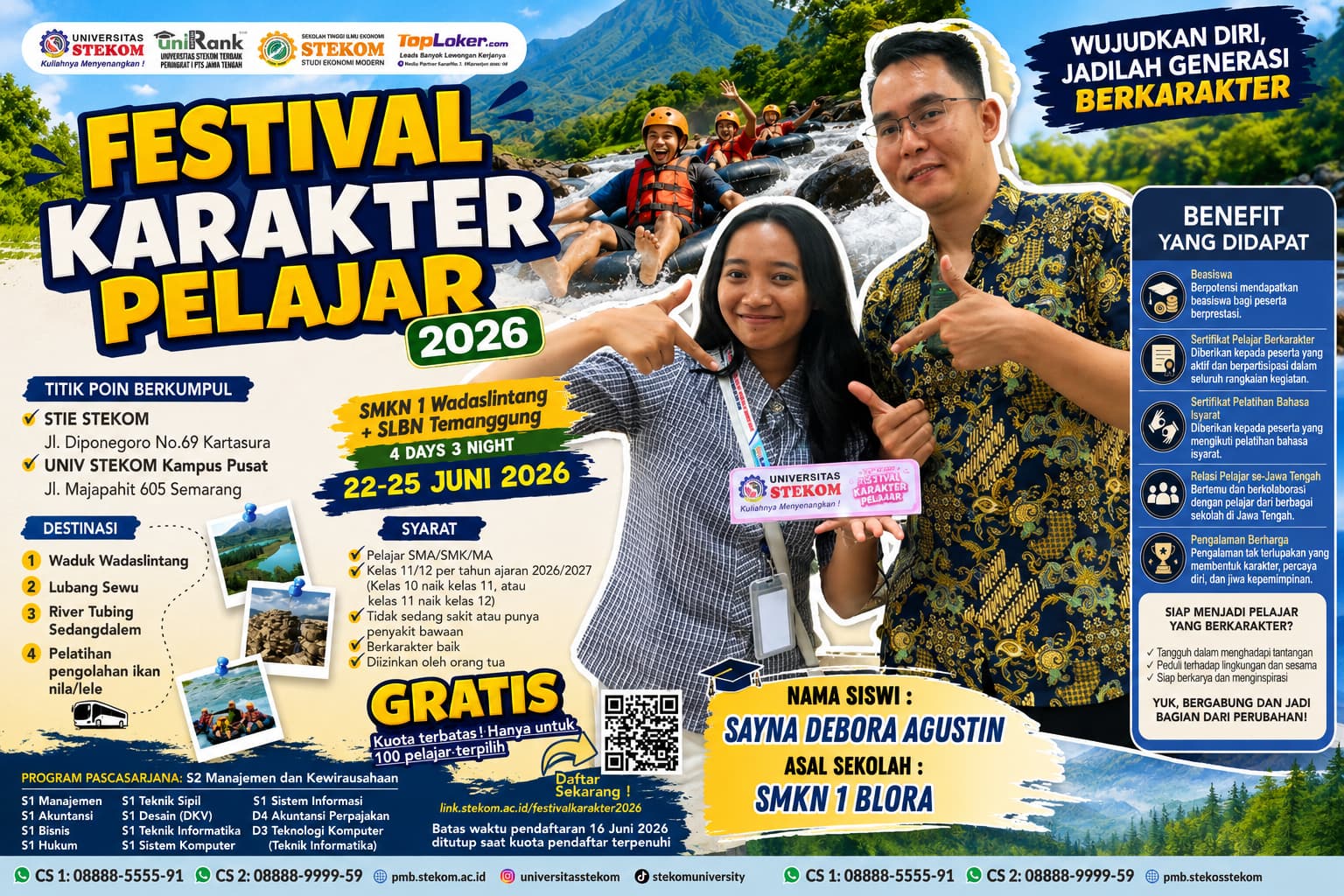 Sayna Debora Agustin SMKN 1 Blora Terpilih Mengikuti Festival Karakter Pelajar Universitas STEKOM 2026