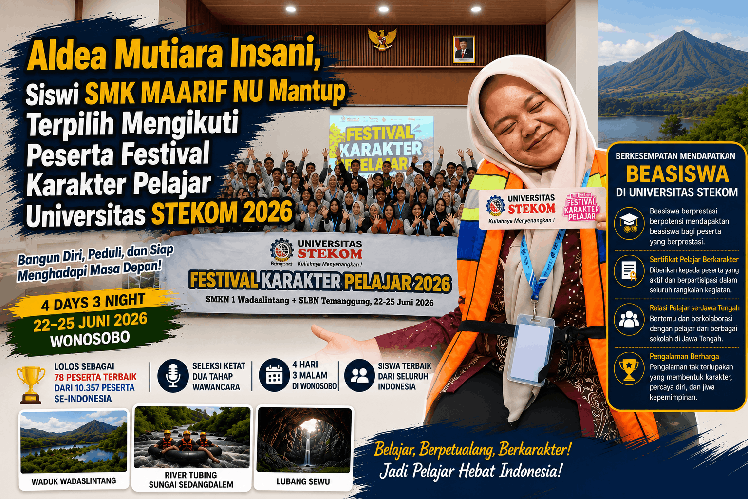 Aldea Mutiara Insani, Siswi SMK MAARIF NU Mantup Terpilih MengikutiPeserta Festival Karakter Pelajar Universitas STEKOM 2026