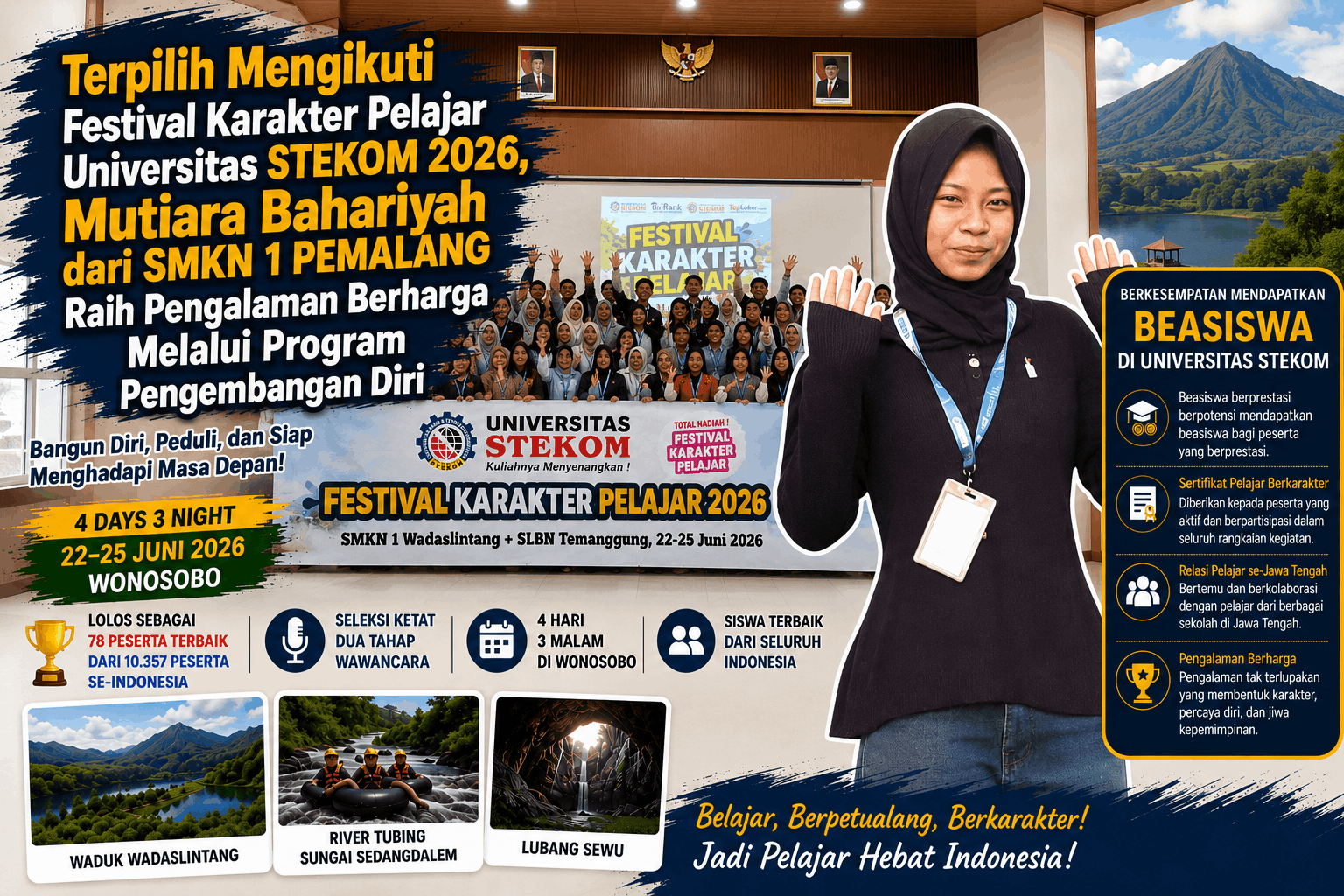 Terpilih Mengikuti Festival Karakter Pelajar Universitas STEKOM 2026, Mutiara Bahariyah dari SMK Negeri 1 Pemalang Raih Pengalaman Berharga Melalui Program Pengembangan Diri