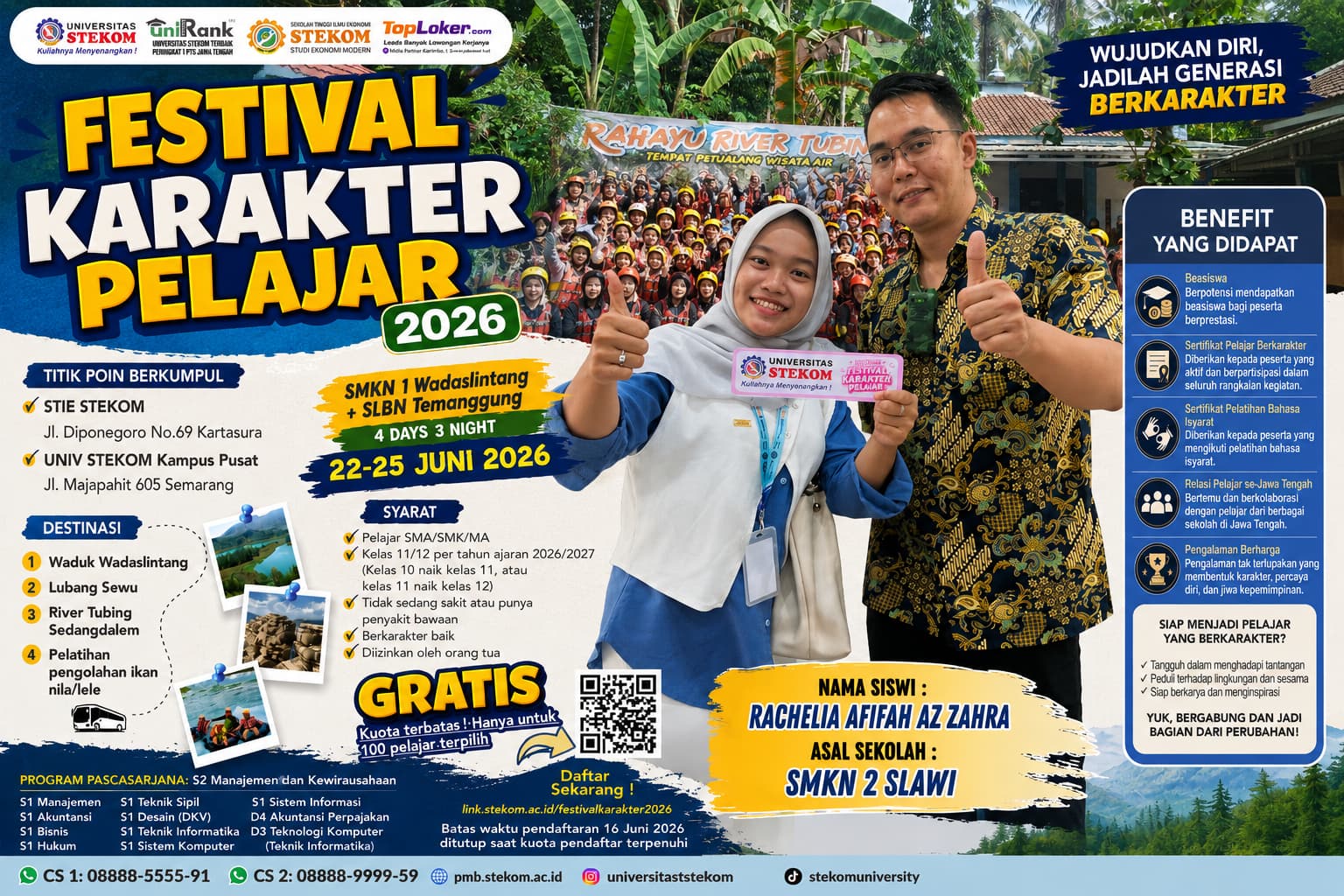 Rachelia Afifah Az Zahra dari SMKN 2 Slawi Terpilih Mengikuti Festival Karakter Pelajar Universitas STEKOM 2026