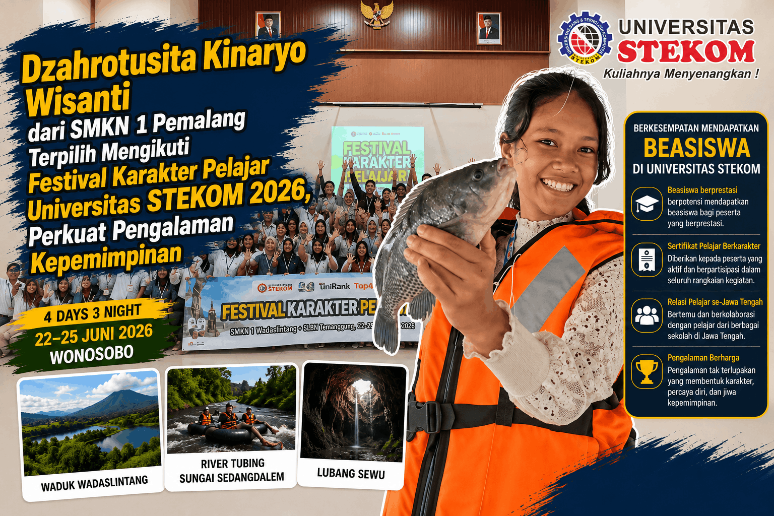 Dzahrotusita Kinaryo Wisanti dari SMKN 1 Pemalang Terpilih Mengikuti Festival Karakter Pelajar Universitas STEKOM 2026, Perkuat Pengalaman Kepemimpinan