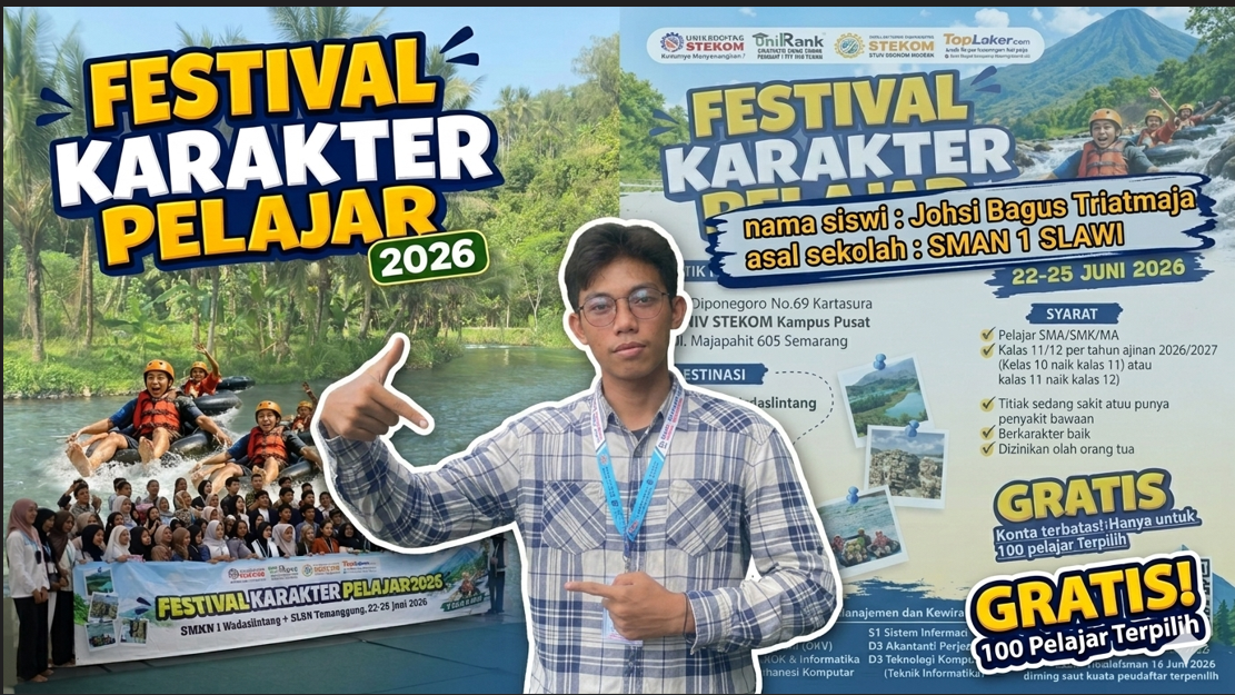 Johsi Bagus Triatmaja dari SMAN 1 Slawi Terpilih Mengikuti Festival Karakter Pelajar Universitas STEKOM 2026