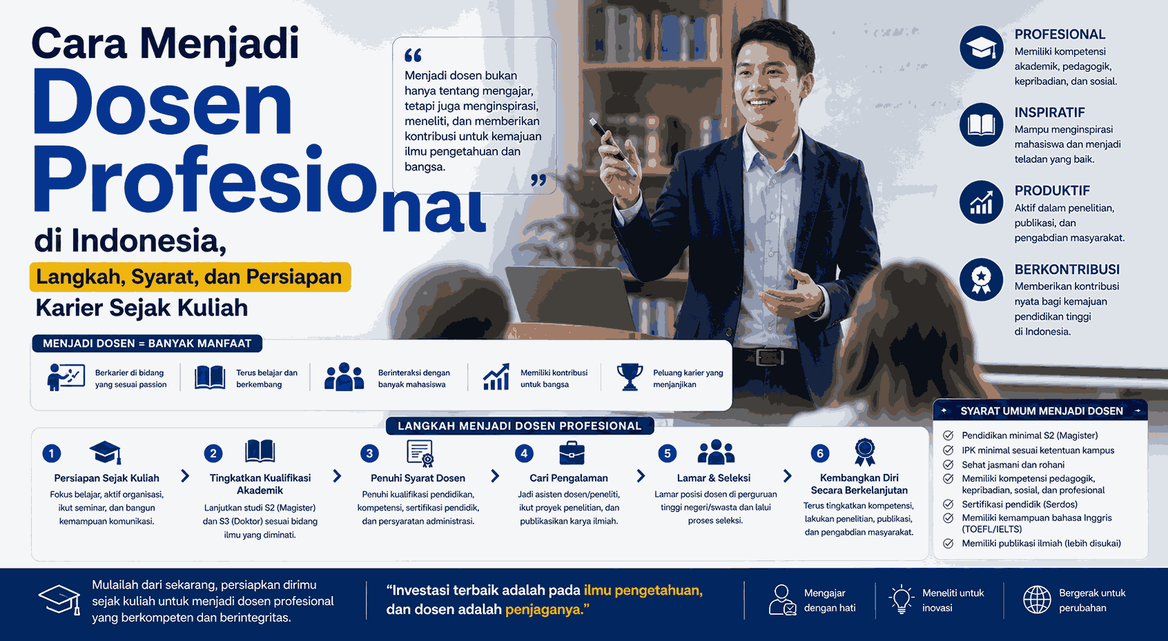 Cara Menjadi Dosen Profesional di Indonesia, Langkah, Syarat, dan Persiapan Karier Sejak Kuliah