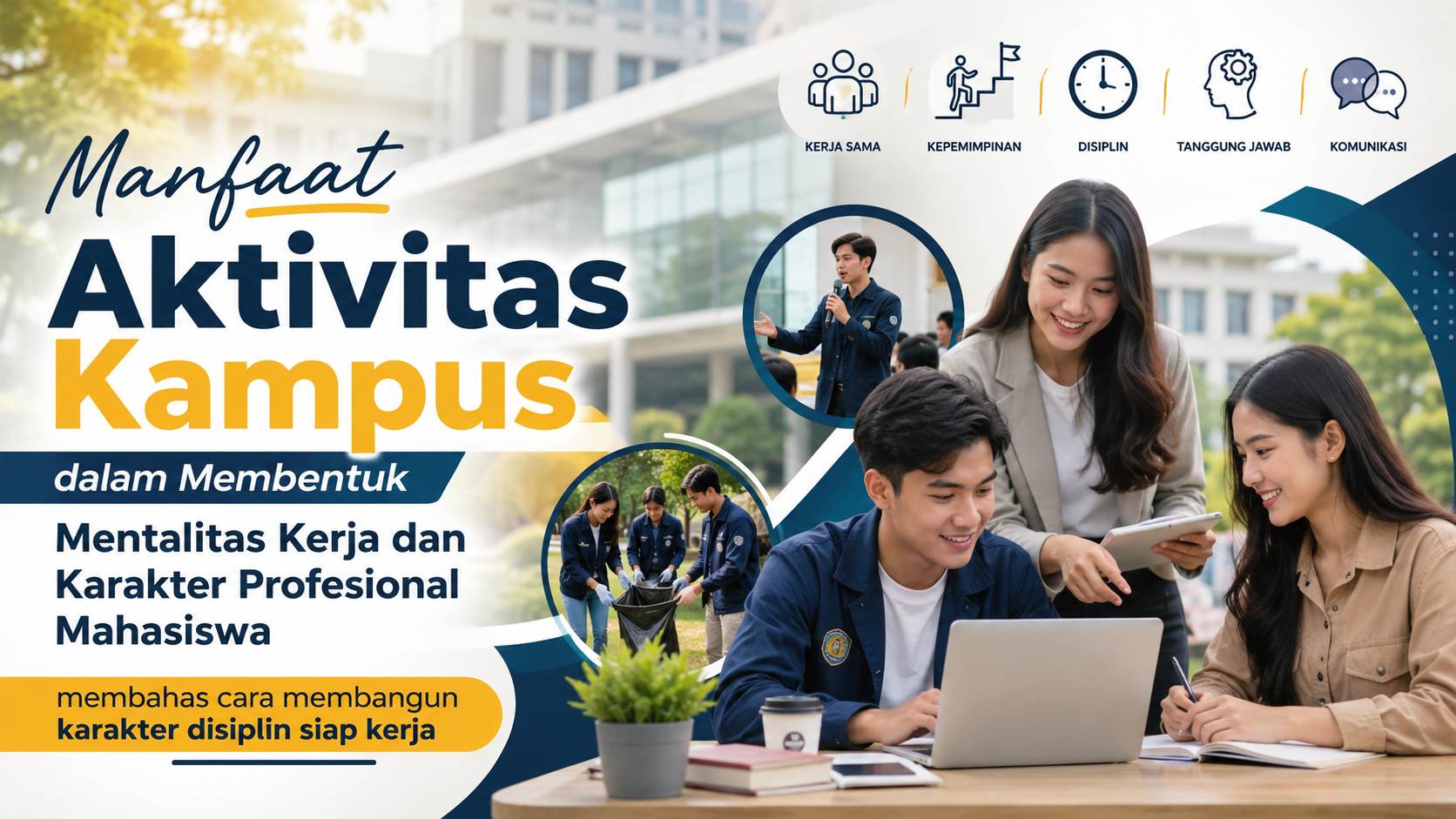 Manfaat Aktivitas Kampus dalam Membentuk Mentalitas Kerja dan Karakter Profesional Mahasiswa membahas cara membangun karakter disiplin siap kerja