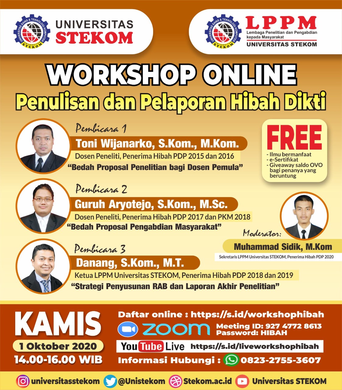 Workshop Online dengan tema "Penulisan dan Pelaporan Hibah Dikti"