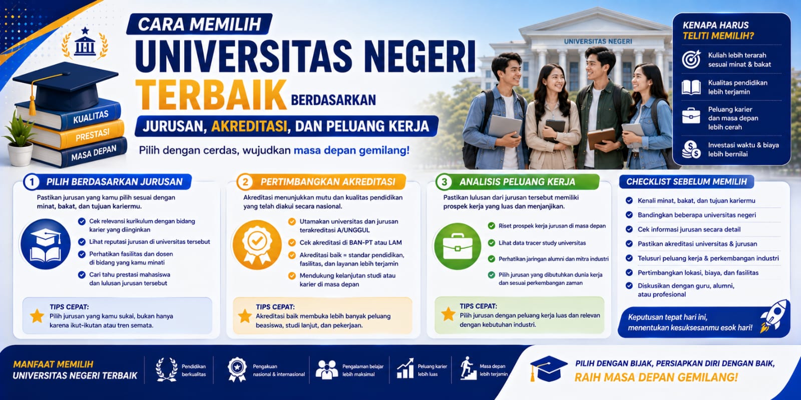 Cara Memilih Universitas Negeri Terbaik Berdasarkan Jurusan, Akreditasi, dan Peluang Kerja