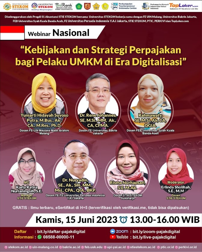 WEBINAR NASIONAL Kebijakan dan Strategi Perpajakan bagi Pelaku UMKM di Era Digitalisasi