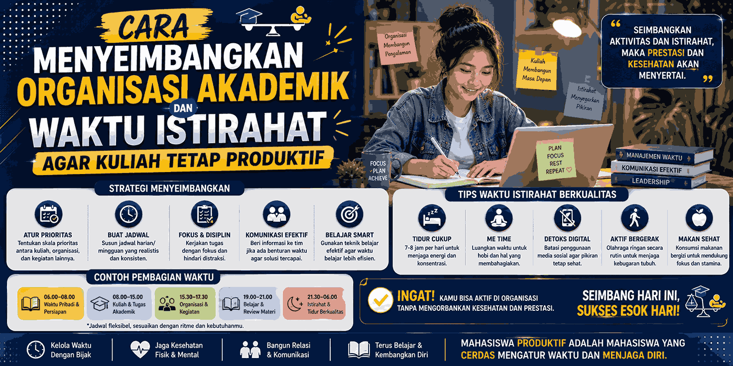 Cara Menyeimbangkan Organisasi Akademik dan Waktu Istirahat agar Kuliah Tetap Produktif