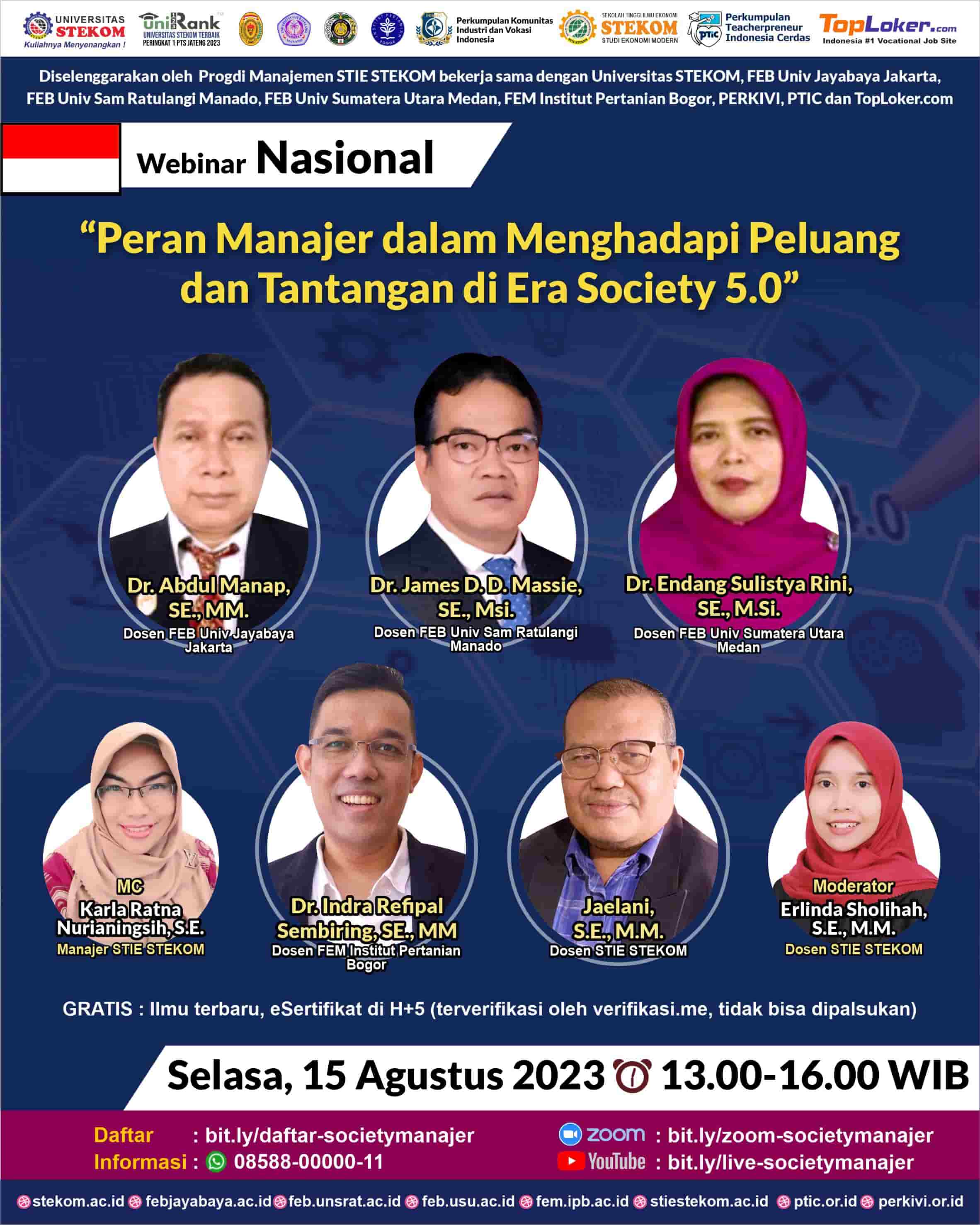 WEBINAR NASIONAL Peran Manajer dalam Menghadapi Peluang dan Tantangan di Era Society 5.0