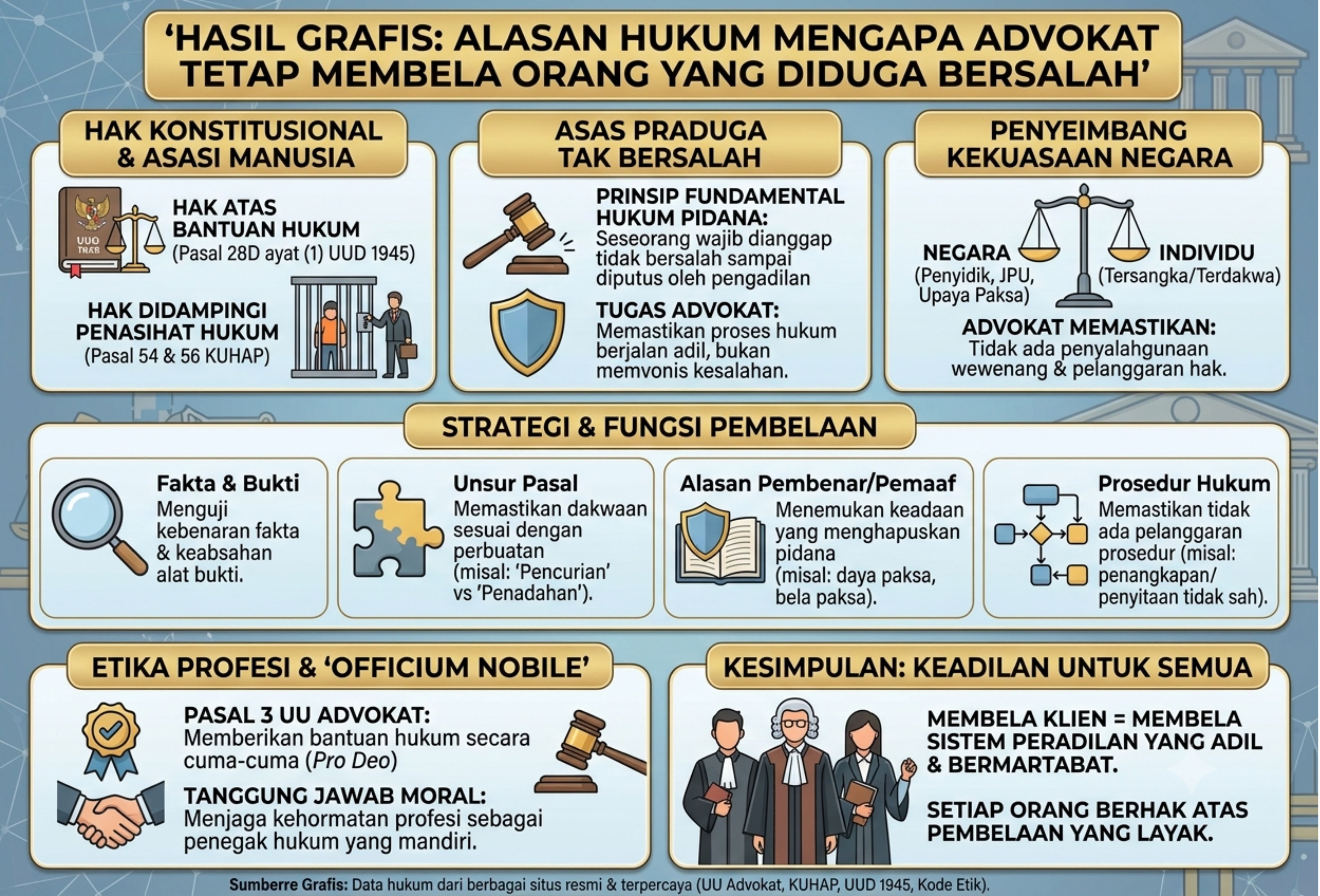 Alasan Hukum Mengapa Advokat Tetap Membela Orang yang Diduga Bersalah