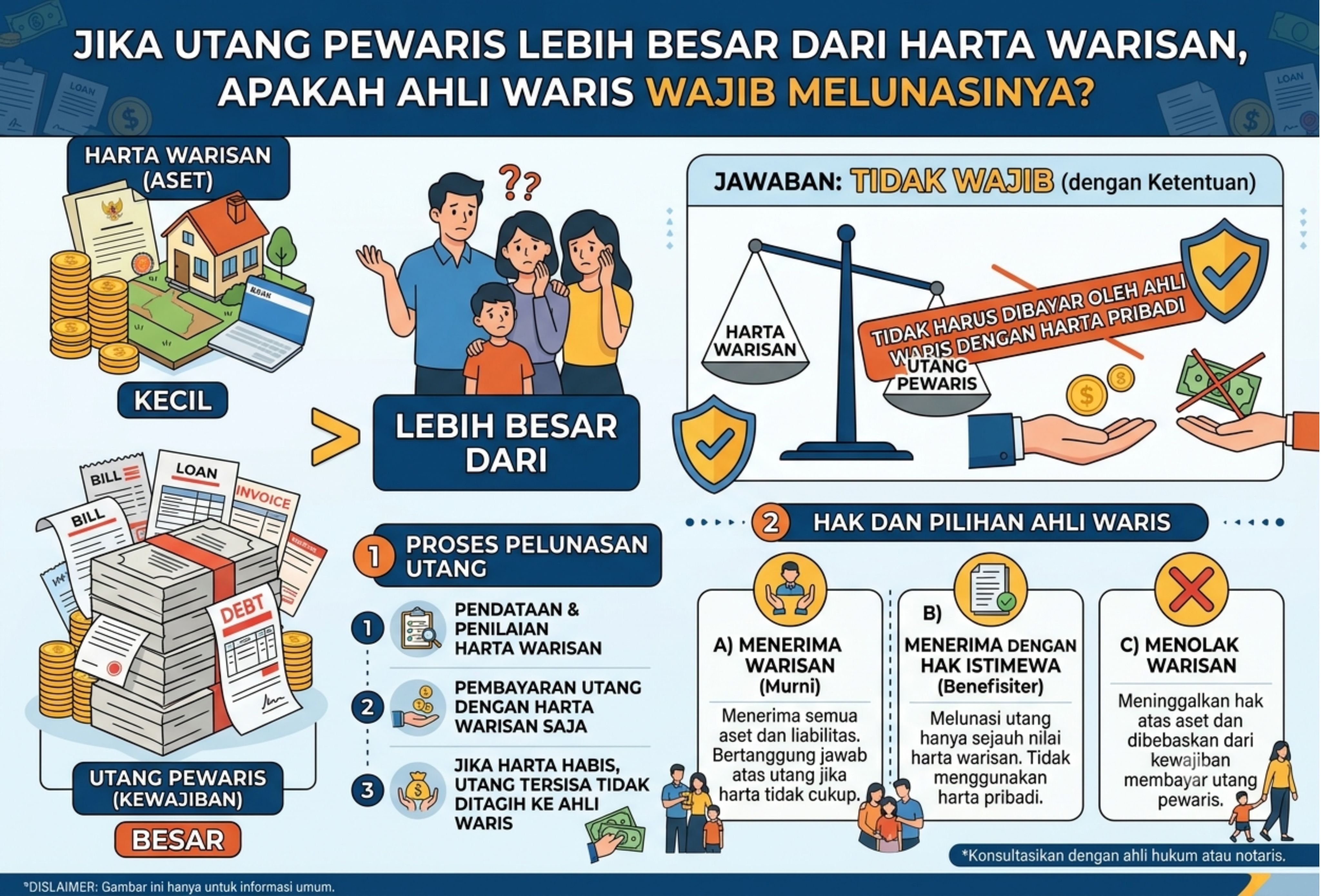 Jika Utang Pewaris Lebih Besar dari Harta Warisan, Apakah Ahli Waris Wajib Melunasinya?