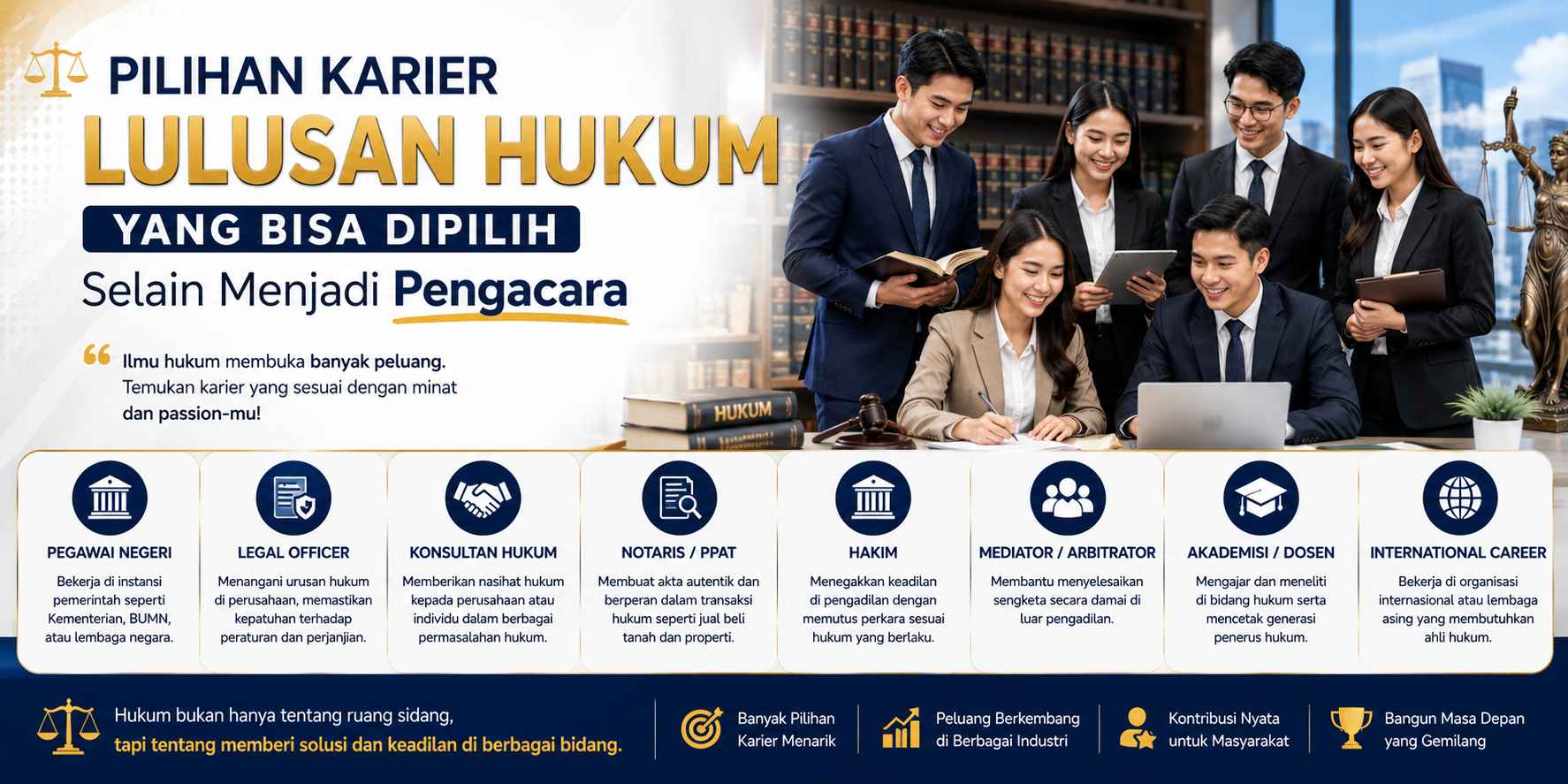Pilihan Karier Lulusan Hukum yang Bisa Dipilih Selain Menjadi Pengacara