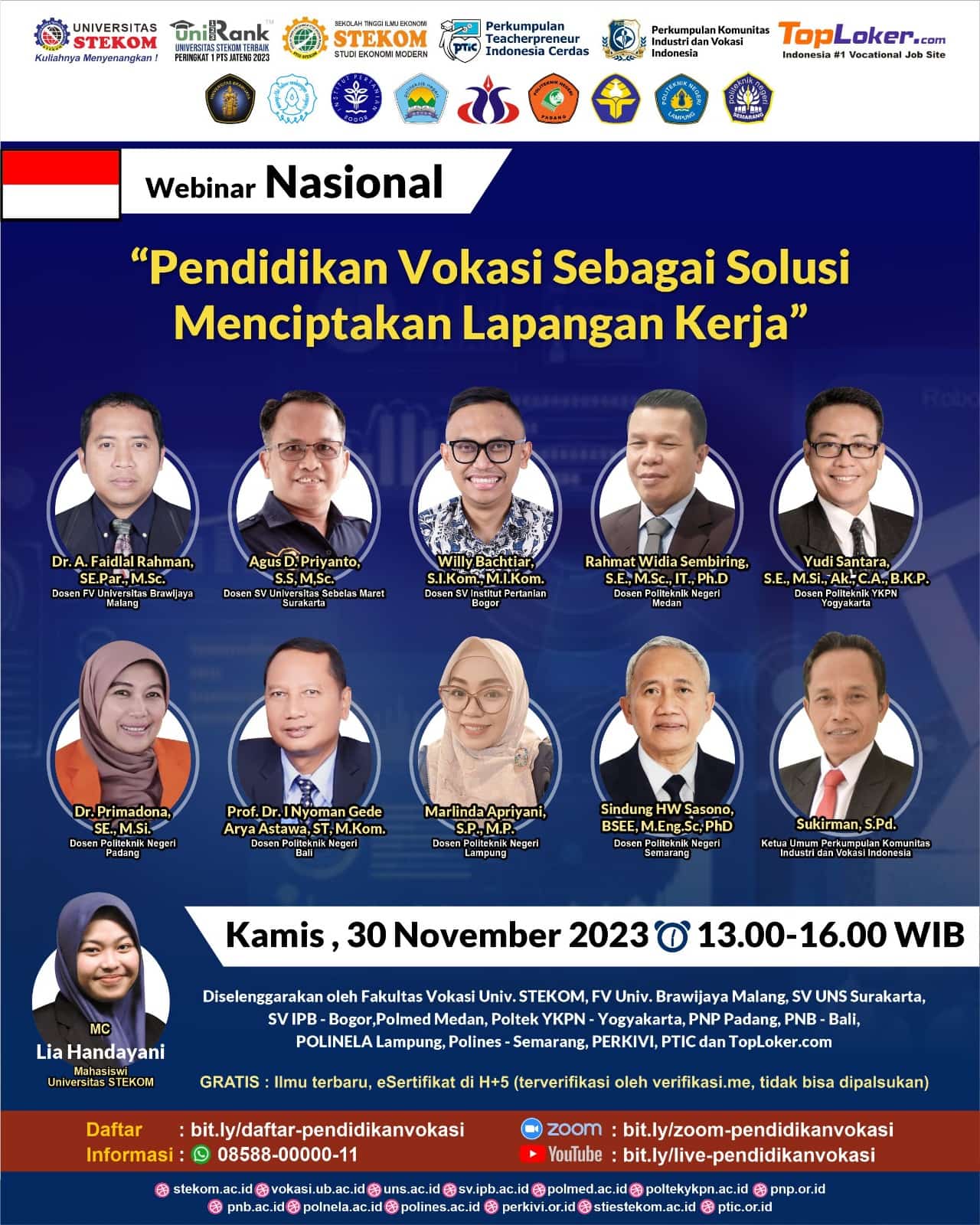 WEBINAR NASIONAL Pendidikan Vokasi sebegai Solusi Menciptakan Lapangan Kerja