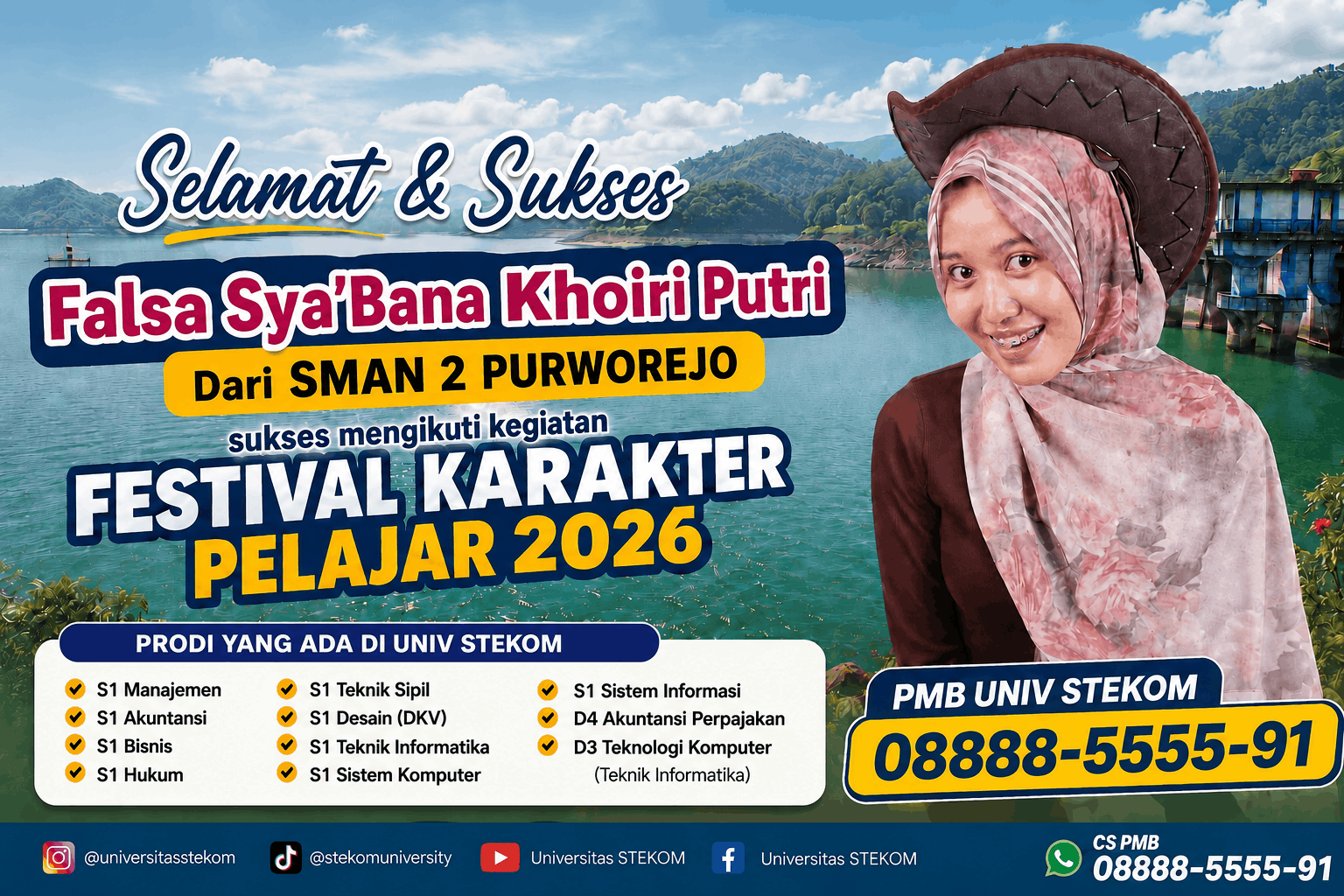Falsa Sya'Bana Khoiri Putri dari SMAN 2 Purworejo Terpilih Mengikuti Festival Karakter Pelajar Universitas STEKOM 2026