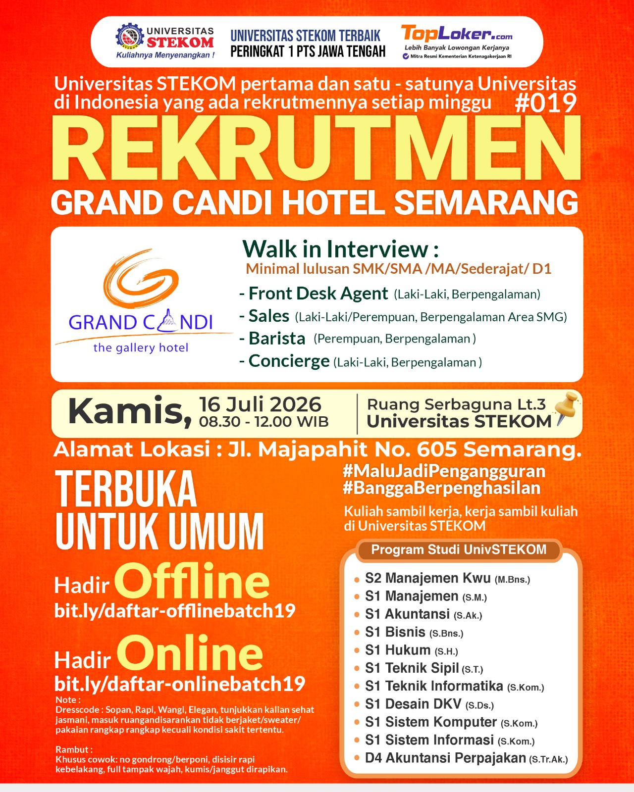 REKRUTMEN GRAND CANDI HOTEL SEMARANG BATCH #019