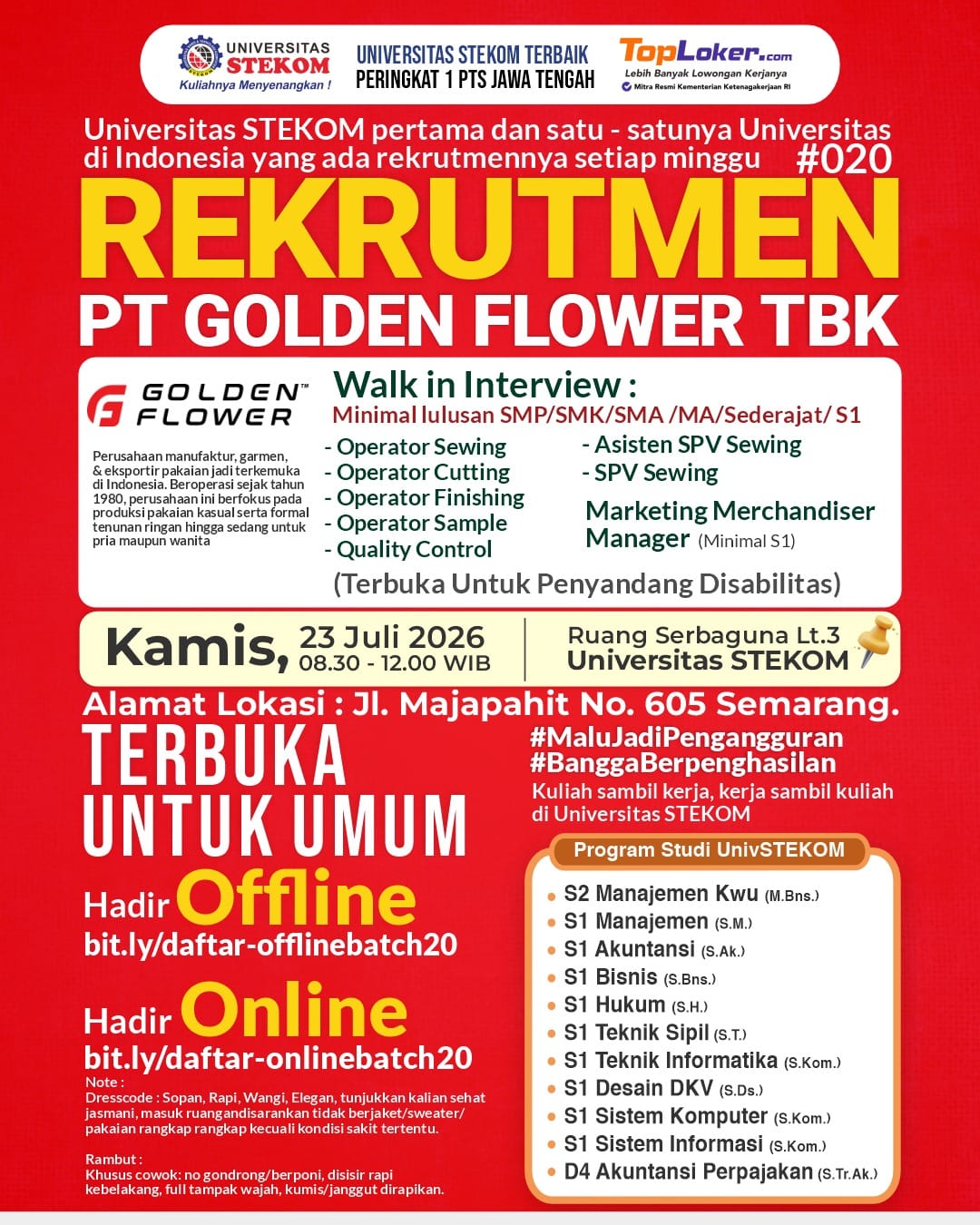 Rekrutmen PT GOLDEN FLOWER BATCH #020
