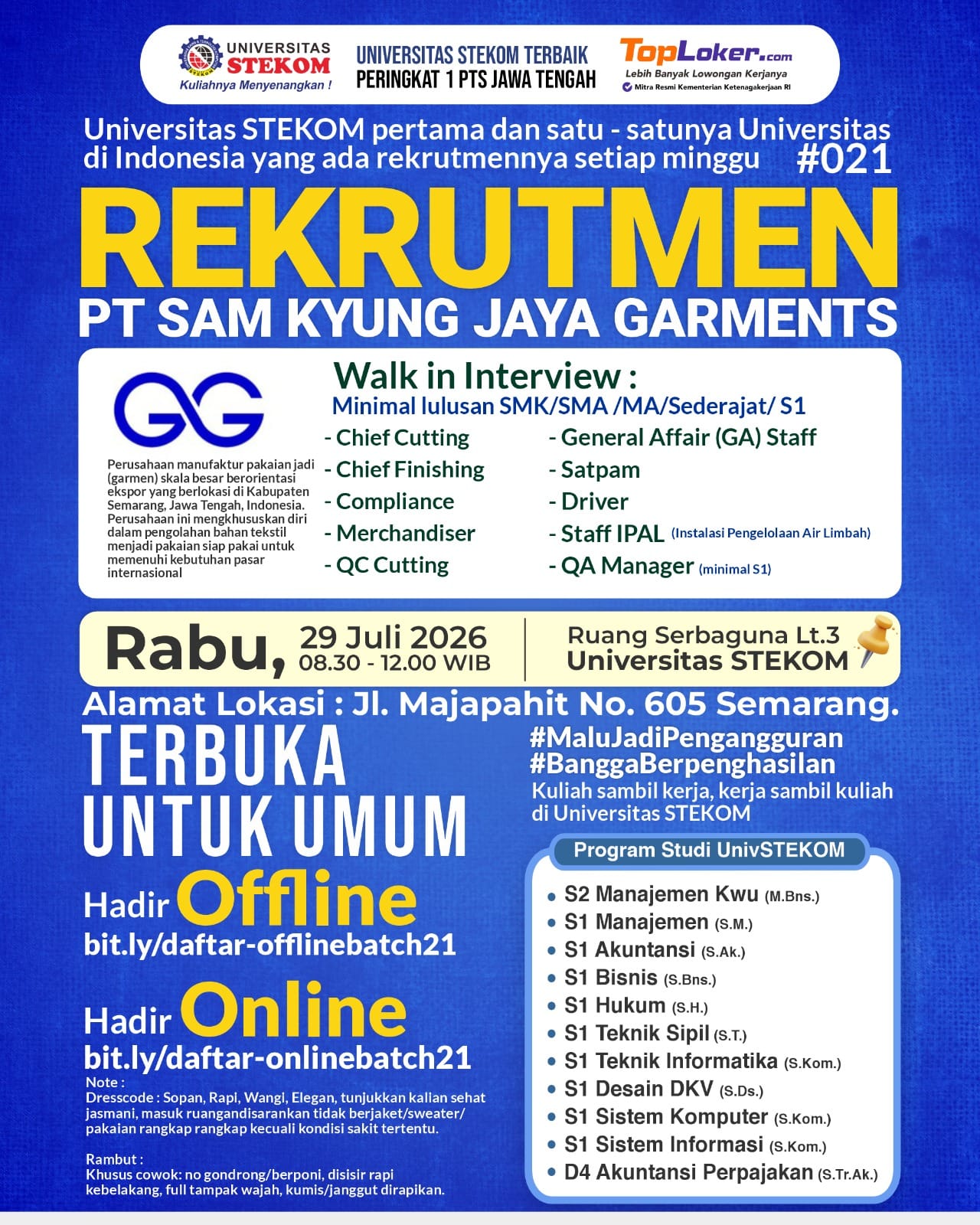 Rekrutmen PT Sam Kyung Jaya Graments Batch #021