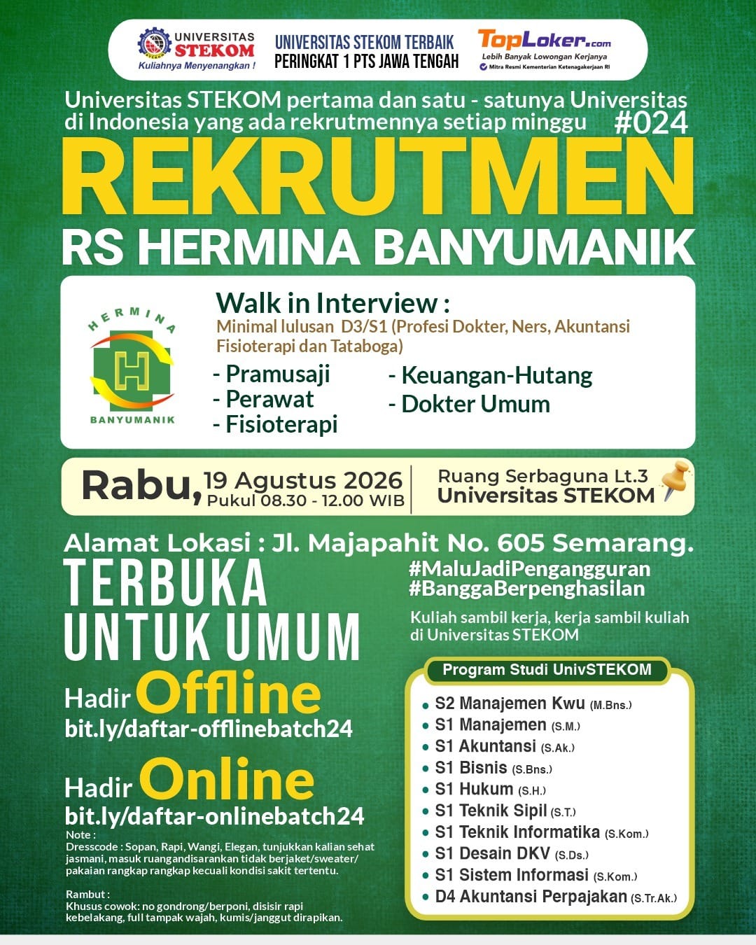 Rekrutemen RS HERMINA BANYUMANIK BATCH #024