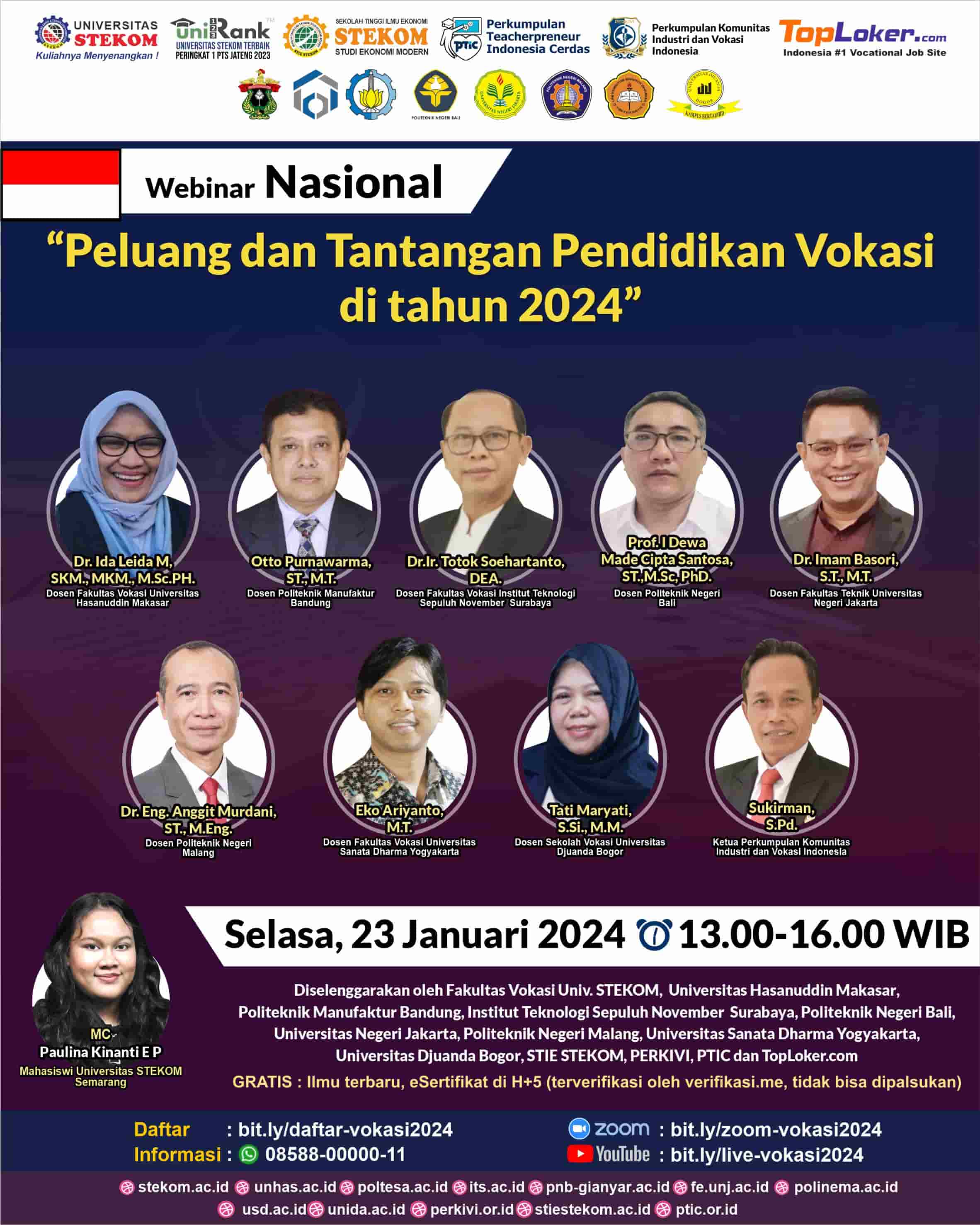 WEBINAR NASIONAL Peluang dan Tantangan Pendidikan Vokasi di tahun 2024