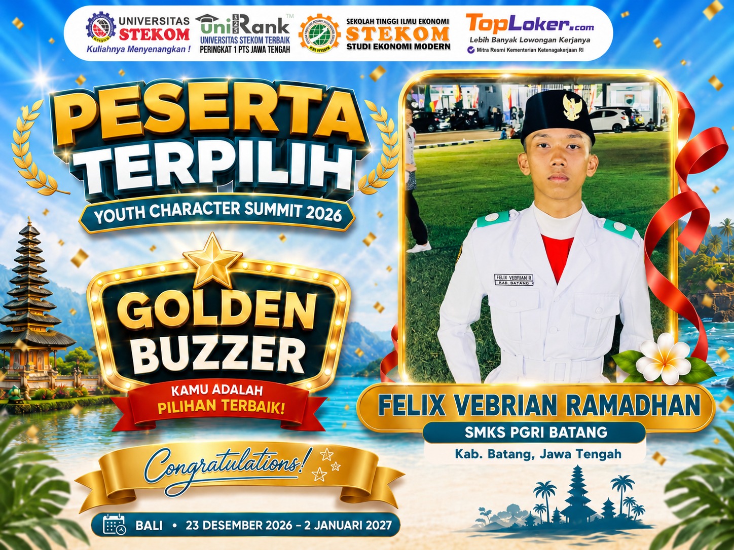 Felix Vebrian Ramadhan Raih Golden Buzzer Youth Character Summit 2026
