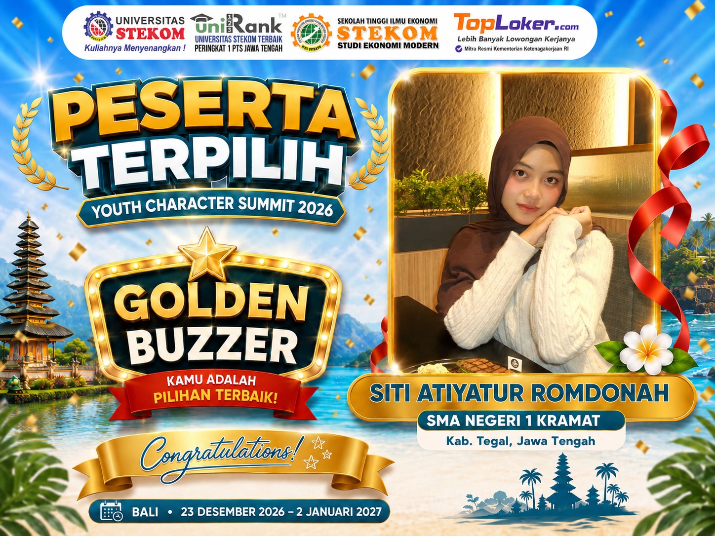 Siti Atiyatur Romdonah Raih Golden Buzzer Youth Character Summit 2026