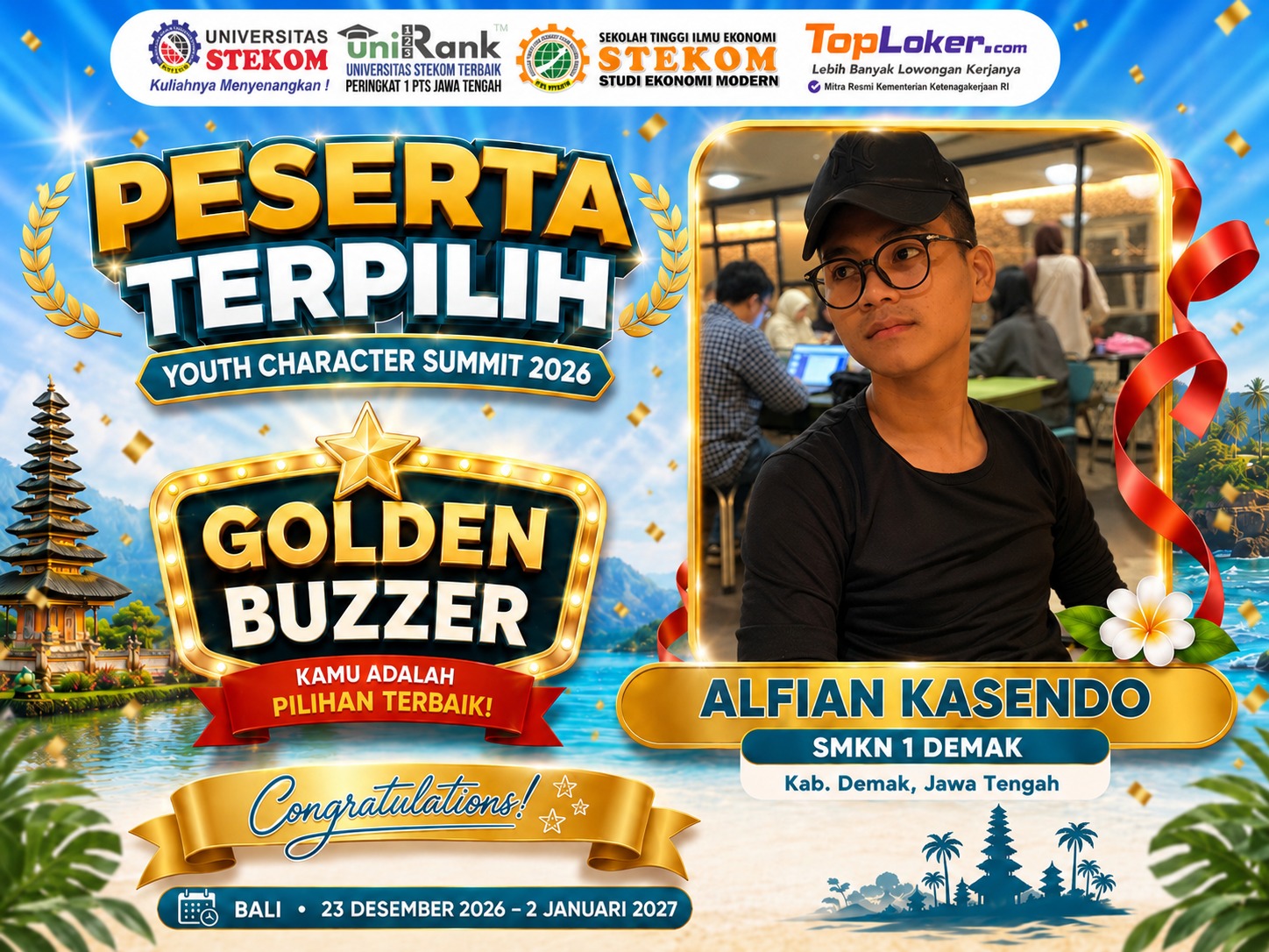 Alfian Kasendo Raih Golden Buzzer Youth Character Summit 2026