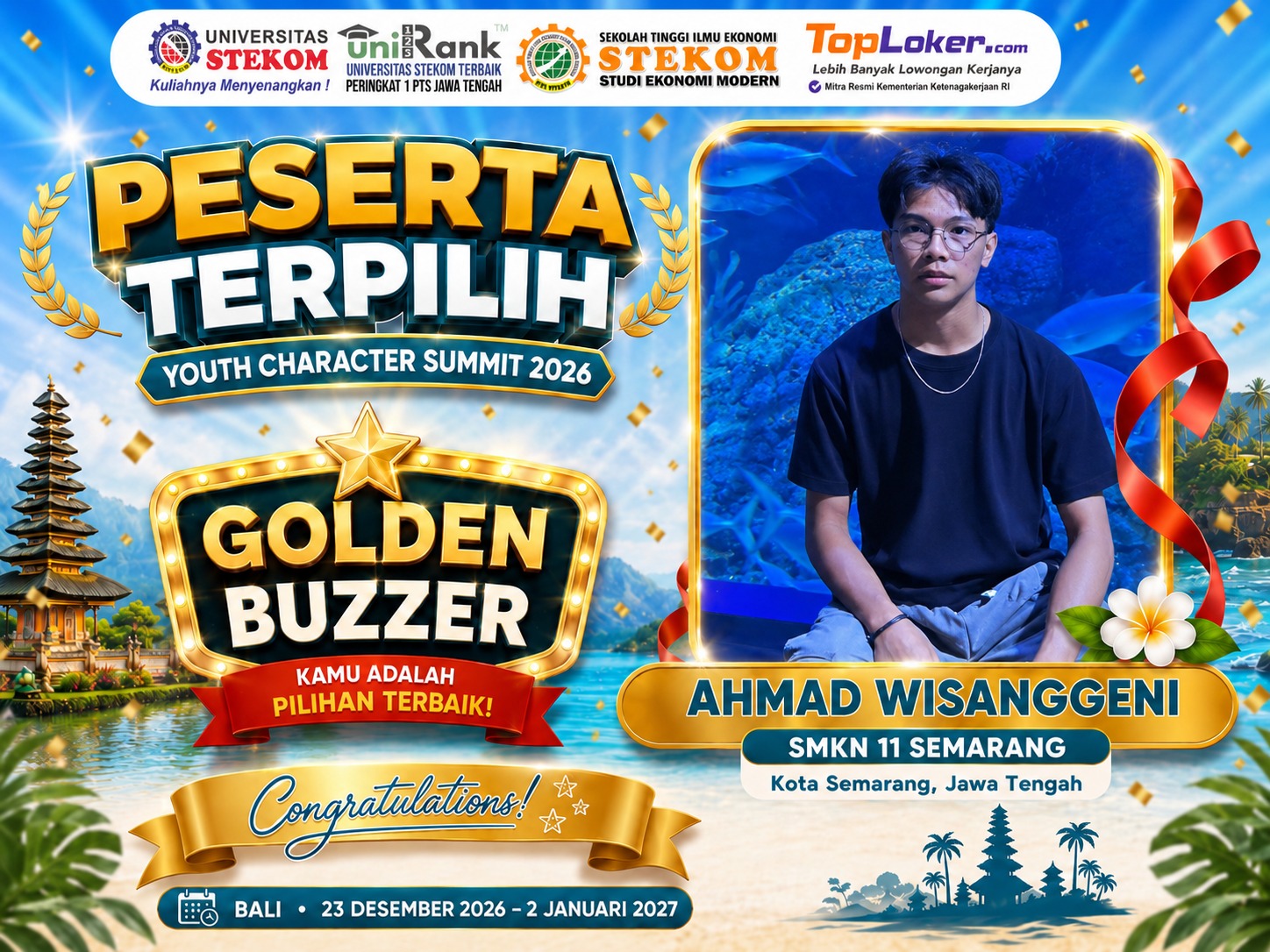 Ahmad Wisanggeni Raih Golden Buzzer Youth Character Summit 2026
