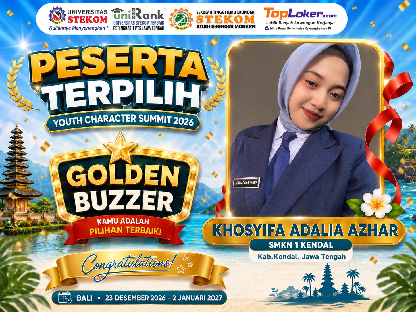 Khosyifa Adalia Azhar Raih Golden Buzzer Youth Character Summit 2026