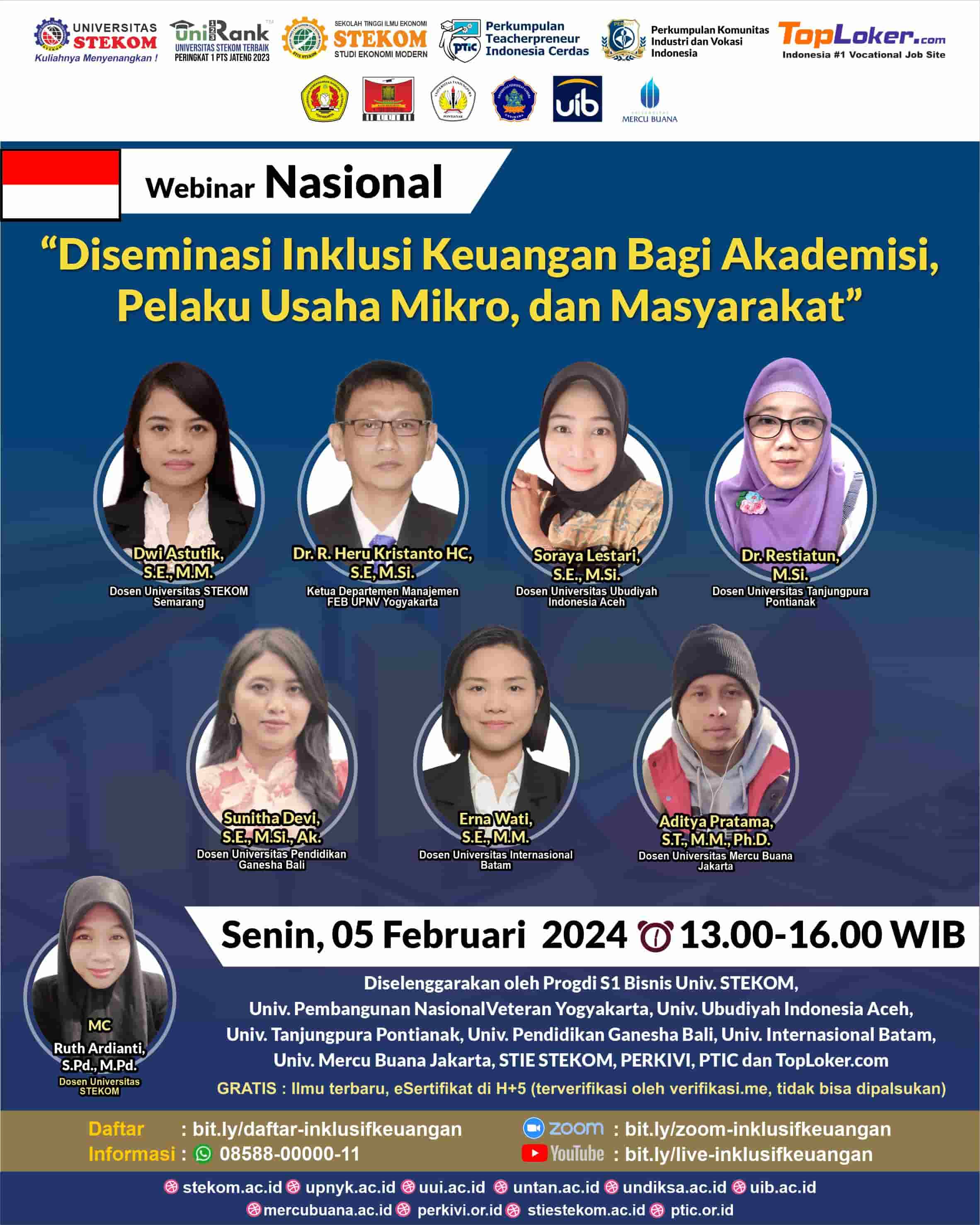 WEBINAR NASIONAL Diseminasi Inklusi Keuangan Bagi Akademisi, Pelaku Usaha Mikro, dan Masyarakat