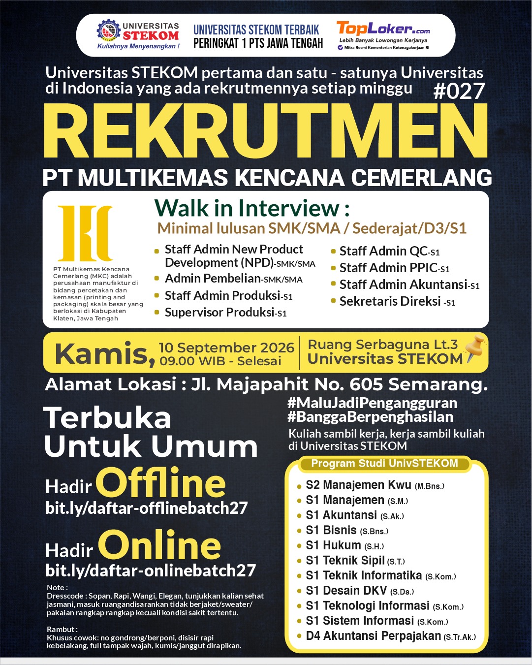 Rekrutmen PT Multikemas Kencana Cemerlang Batch #027