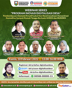 WEBINAR SERIES: "PROGRAM INOVASI DIGITALISASI DESA - Pemberdayaan Ekonomi Kreatif Lokal Dan Kewirausahaan Konsentrasi Komoditas Sampah Rumah Tangga Berbasis UMKM dan BUMDES