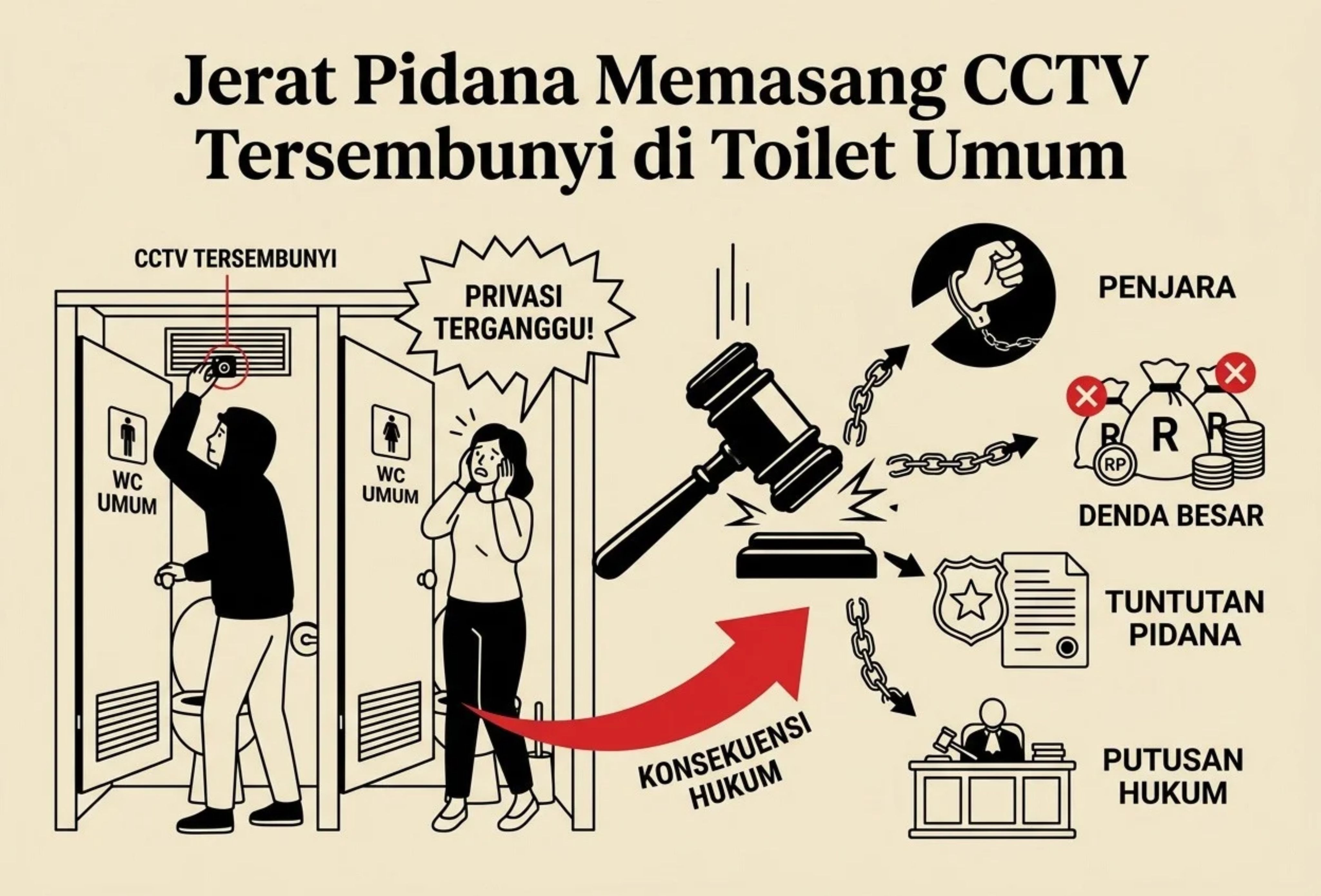  Jerat Pidana Memasang CCTV Tersembunyi di Toilet Umum