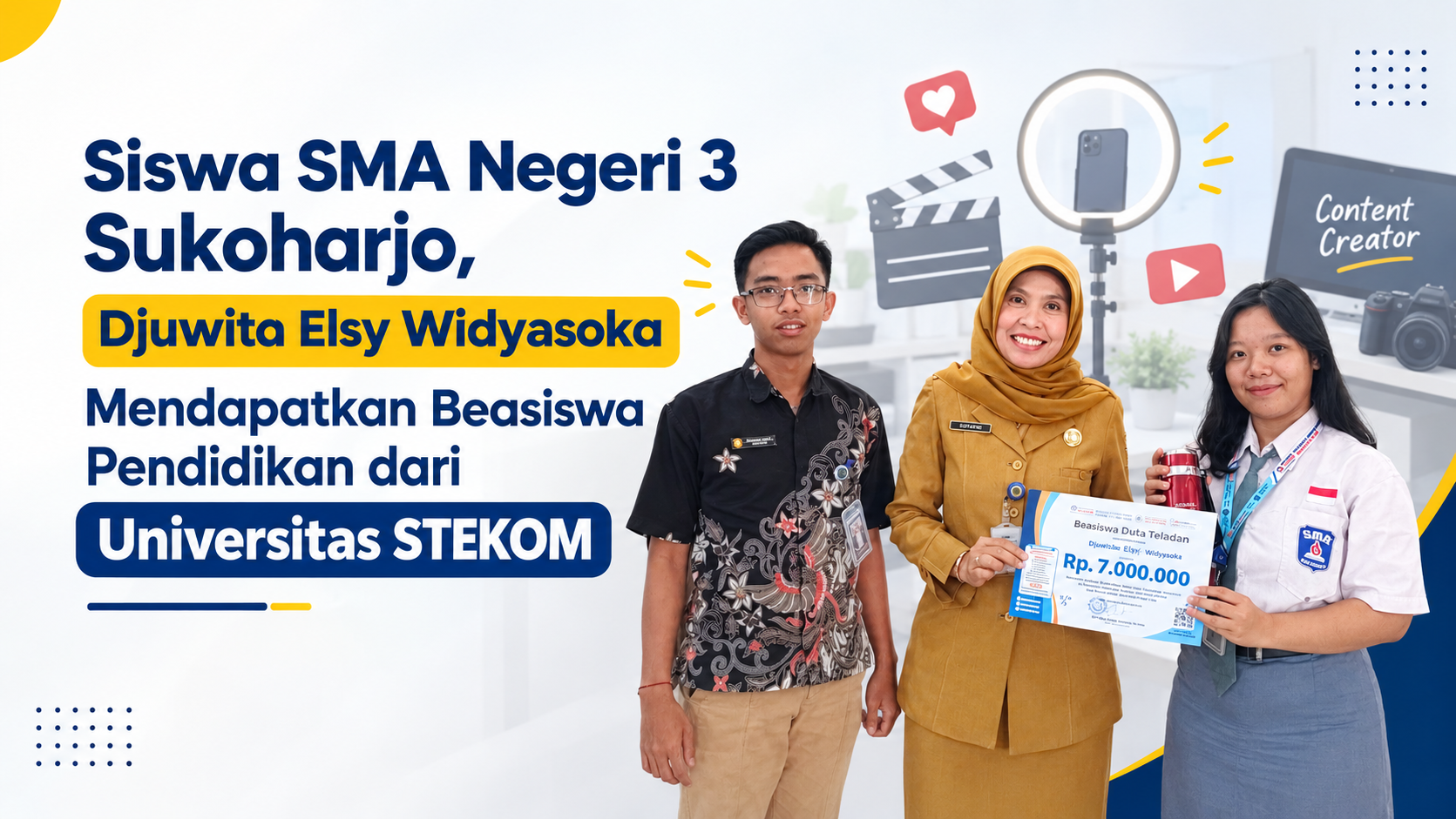 Siswa SMA Negeri 3 Sukoharjo, Djuwita Elsy Widyasoka, Mendapatkan Beasiswa Pendidikan dari Universitas STEKOM