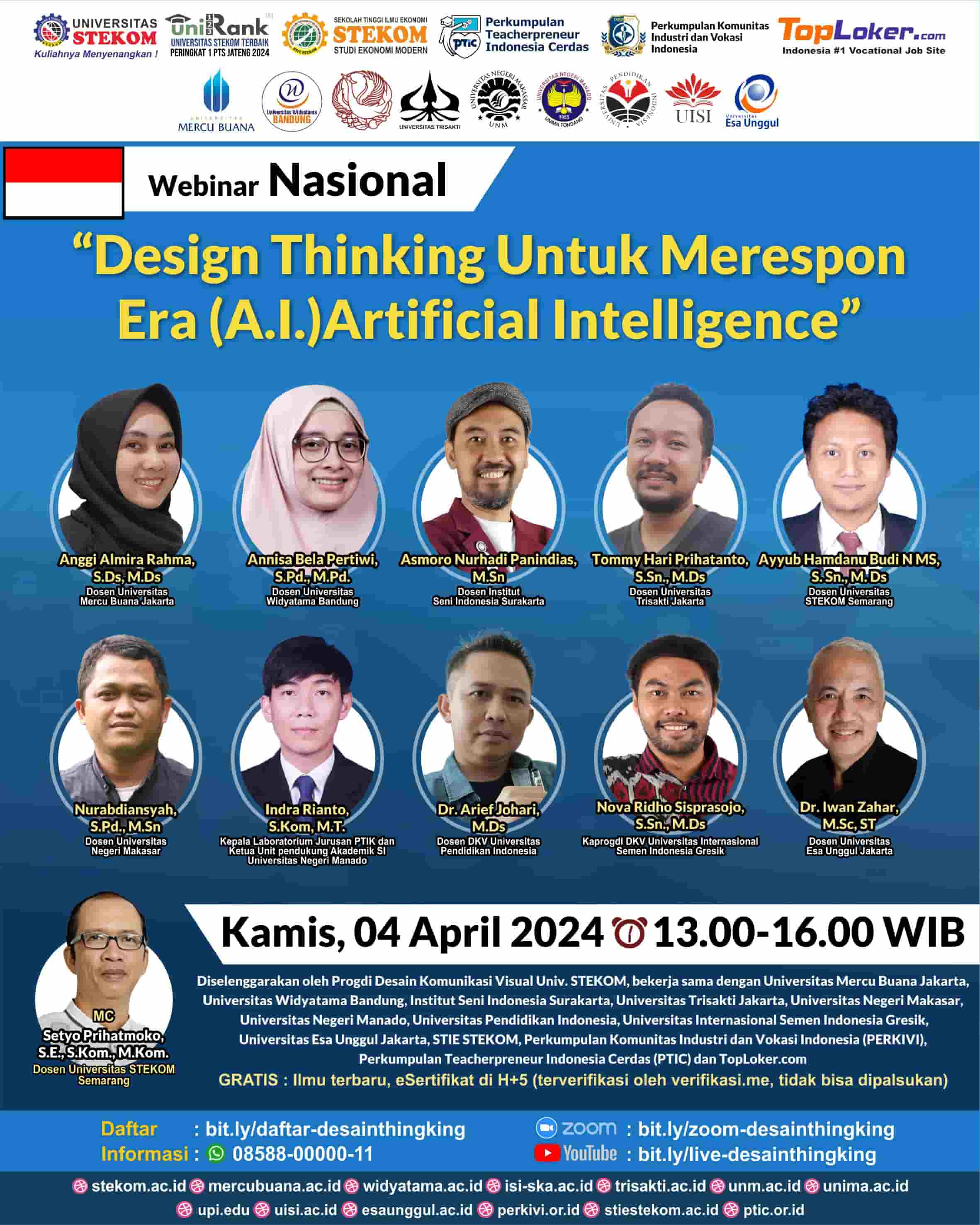 WEBINAR NASIONAL Design Thinking Untuk Merespon Era (A.I) Artificial Intelligence