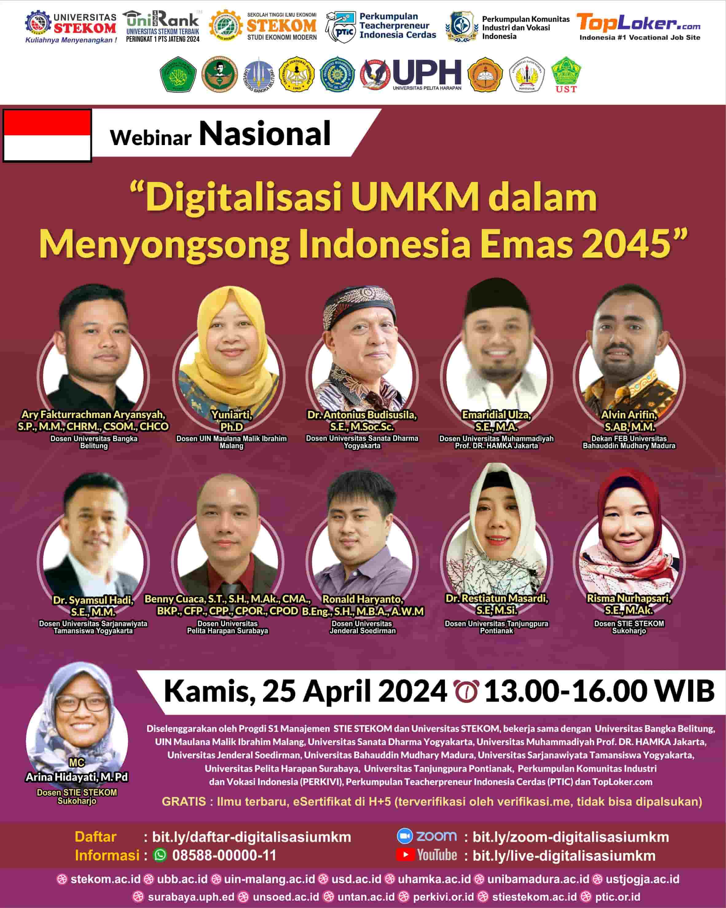 WEBINAR NASIONAL Digitalisasi UMKM dalam Menyongsong Indonesia Emas 2045