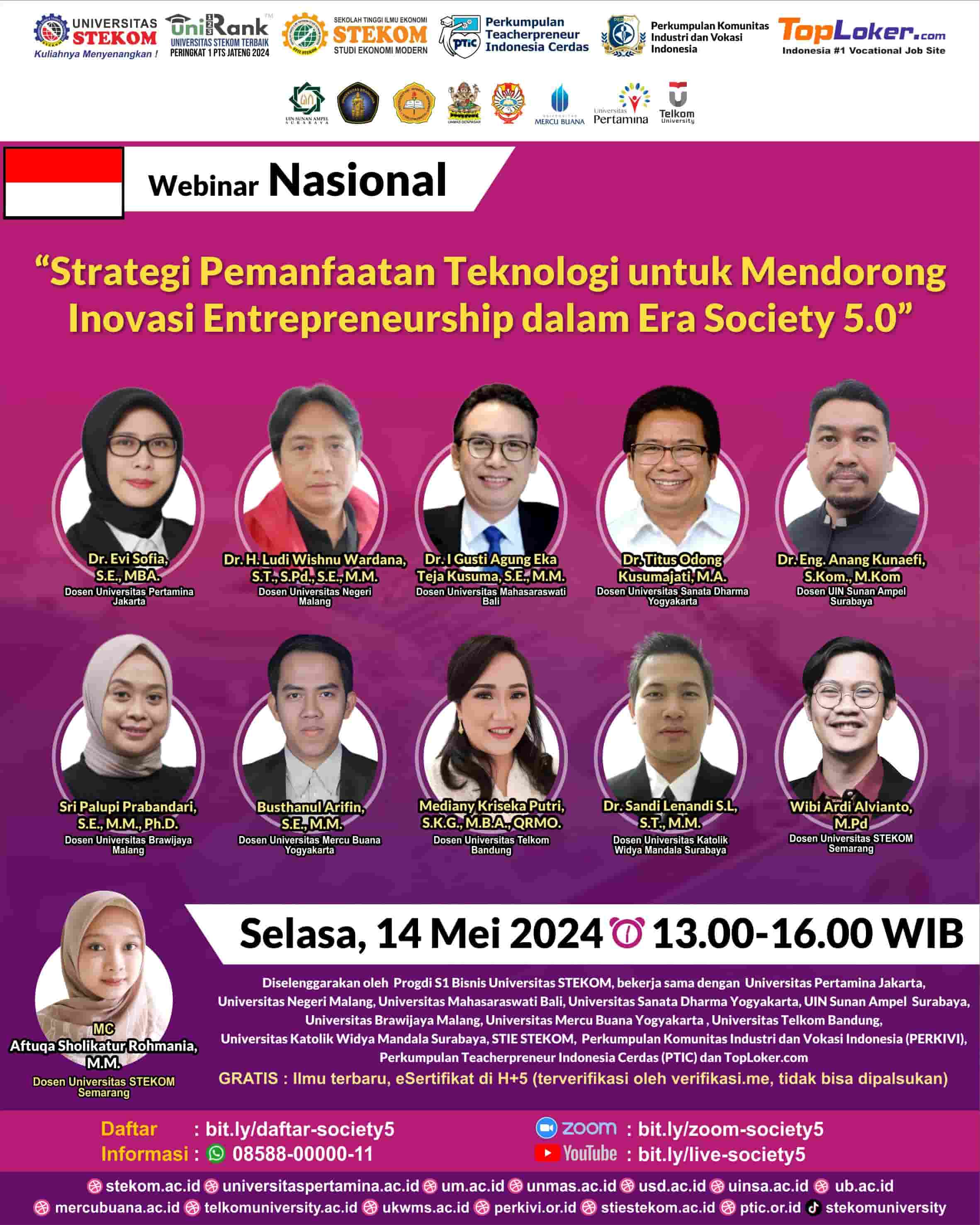 WEBINAR NASIONAL Strategi Pemanfaatan Teknologi untuk Mendorong Inovasi Entrepreneurship dalam Era Society 5.0
