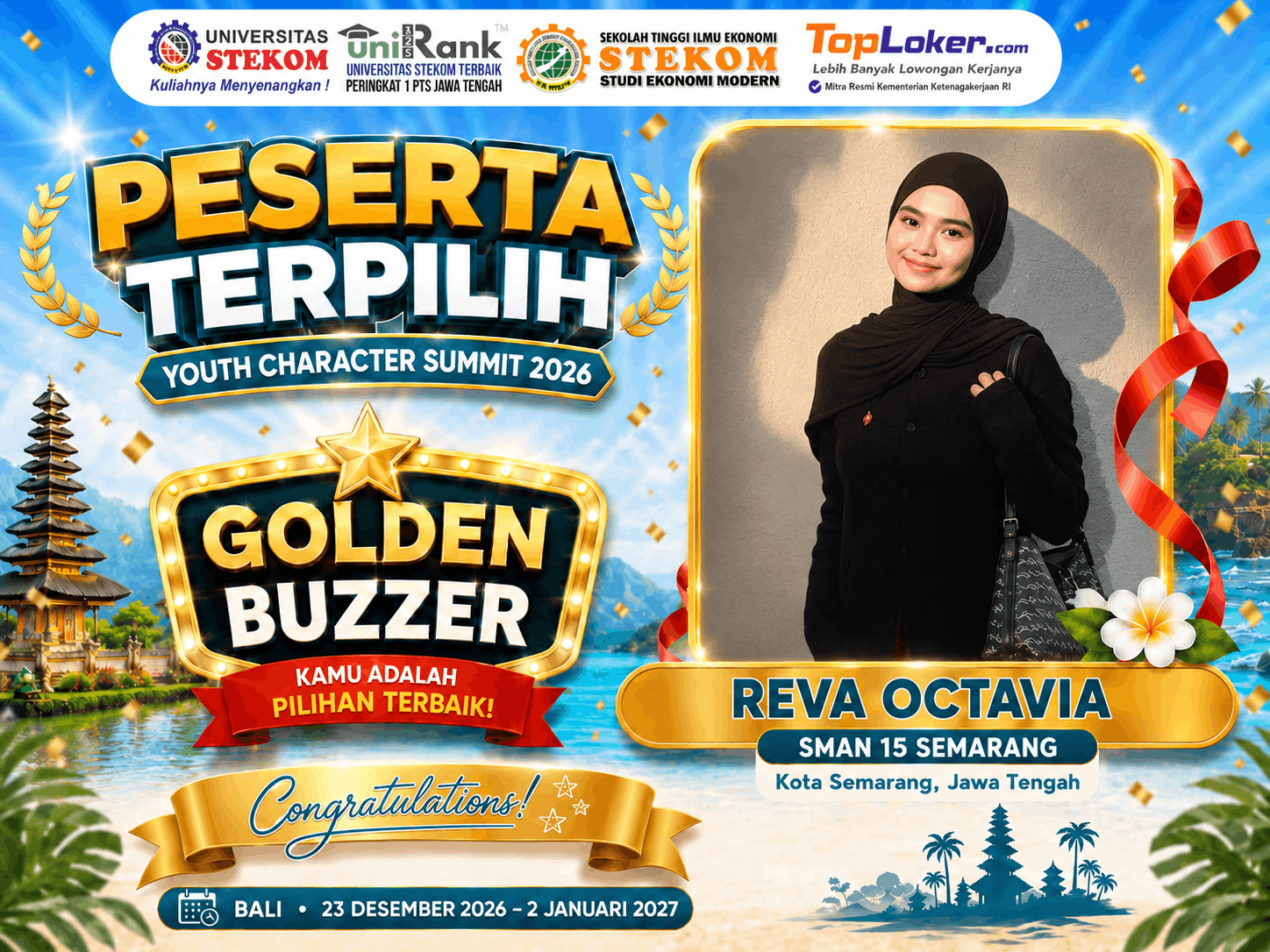 Reva Octavia dari SMA Negeri 15 Semarang Raih Golden Buzzer Youth Character Summit 2026