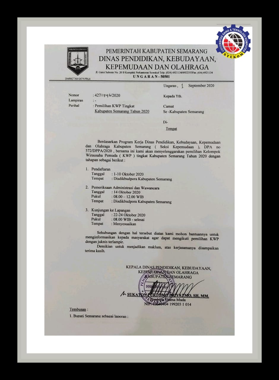 Kompetisi Terbuka WIRAUSAHA MUDA Tingkat Kabupaten Semarang